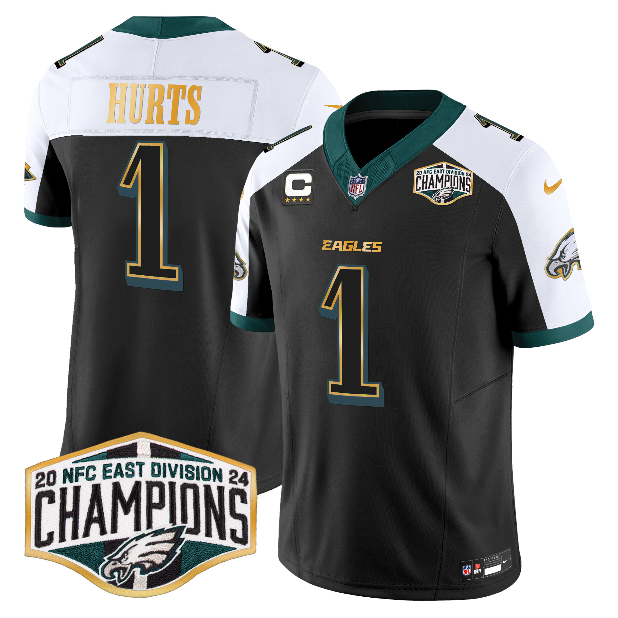 Jalen Hurts Men's Philadelphia Eagles 2024 NFC East Division Champions Gold Trim Vapor Limited Black Alternate Jersey - All Stitched