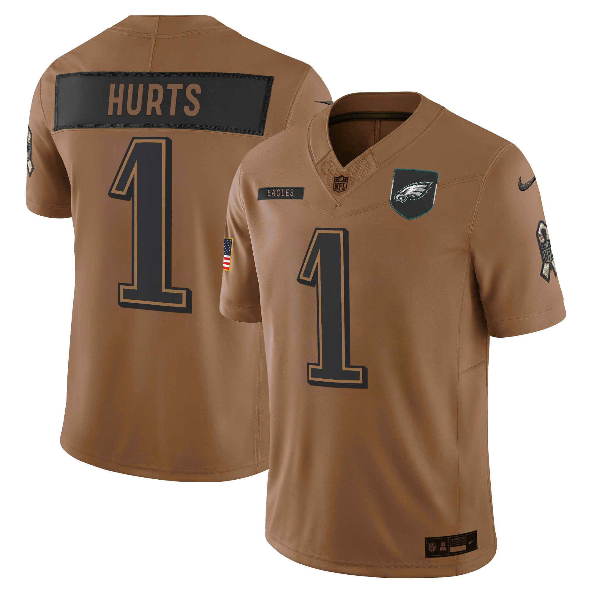 Jalen Hurts Men's Philadelphia Eagles 2025 Salute to Service Limited Brown Jersey - All Stitched