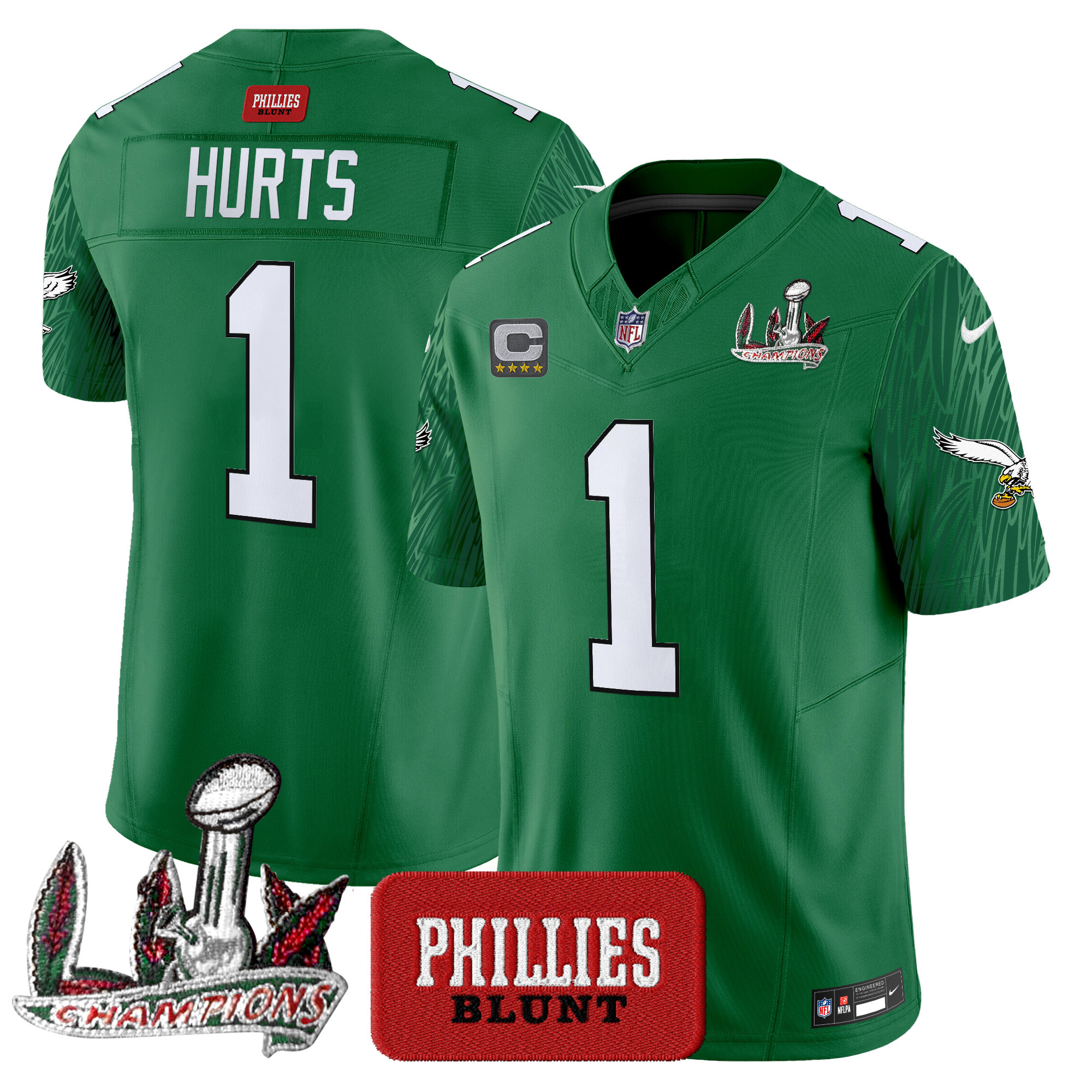 Jalen Hurts Men's Philadelphia Eagles Phillies Blunt Vapor Limited Kelly Green Jersey - Stitched