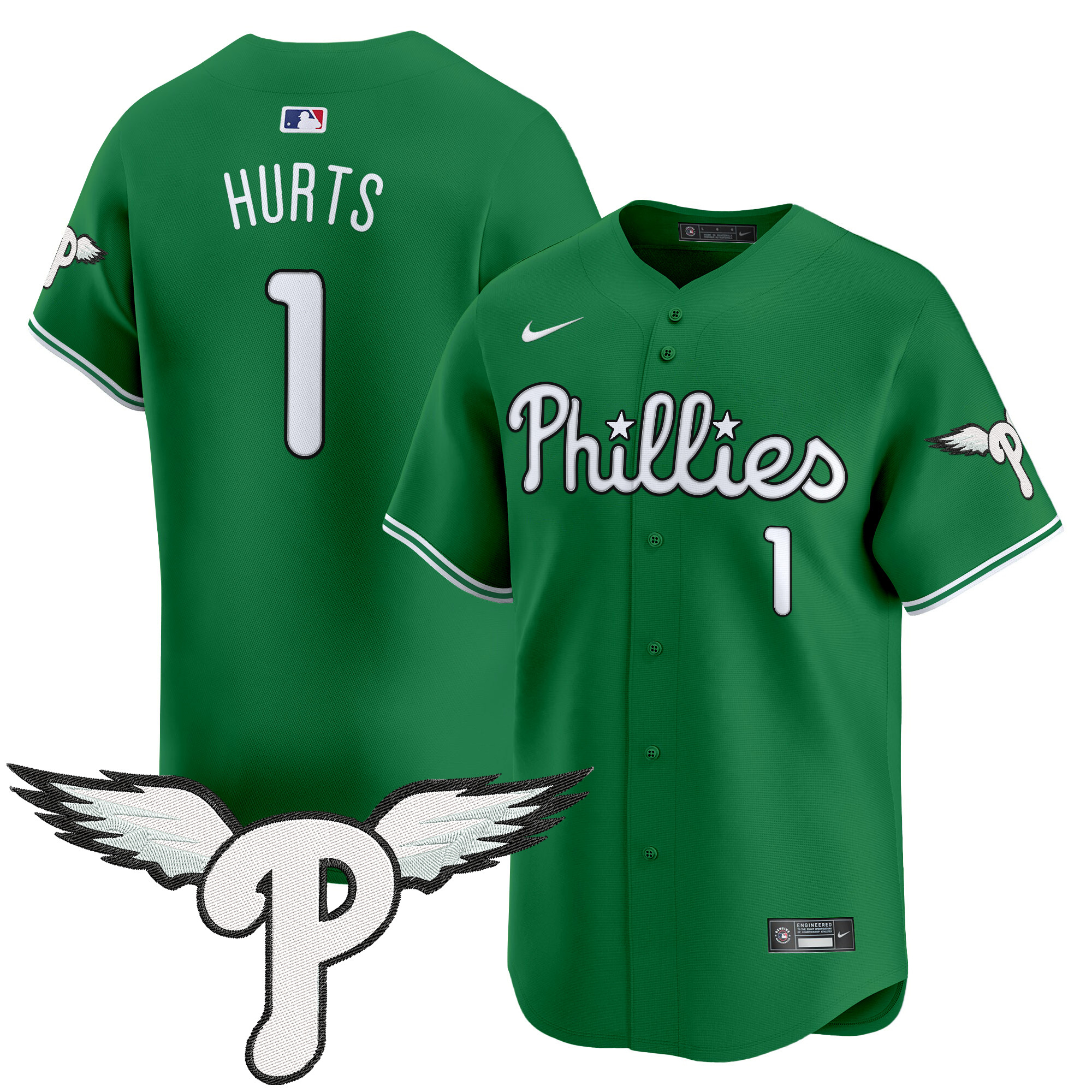 Jalen Hurts Men's Philadelphia Phillies 2025 Vapor Premier Limited Kelly Green Jersey - All Stitched