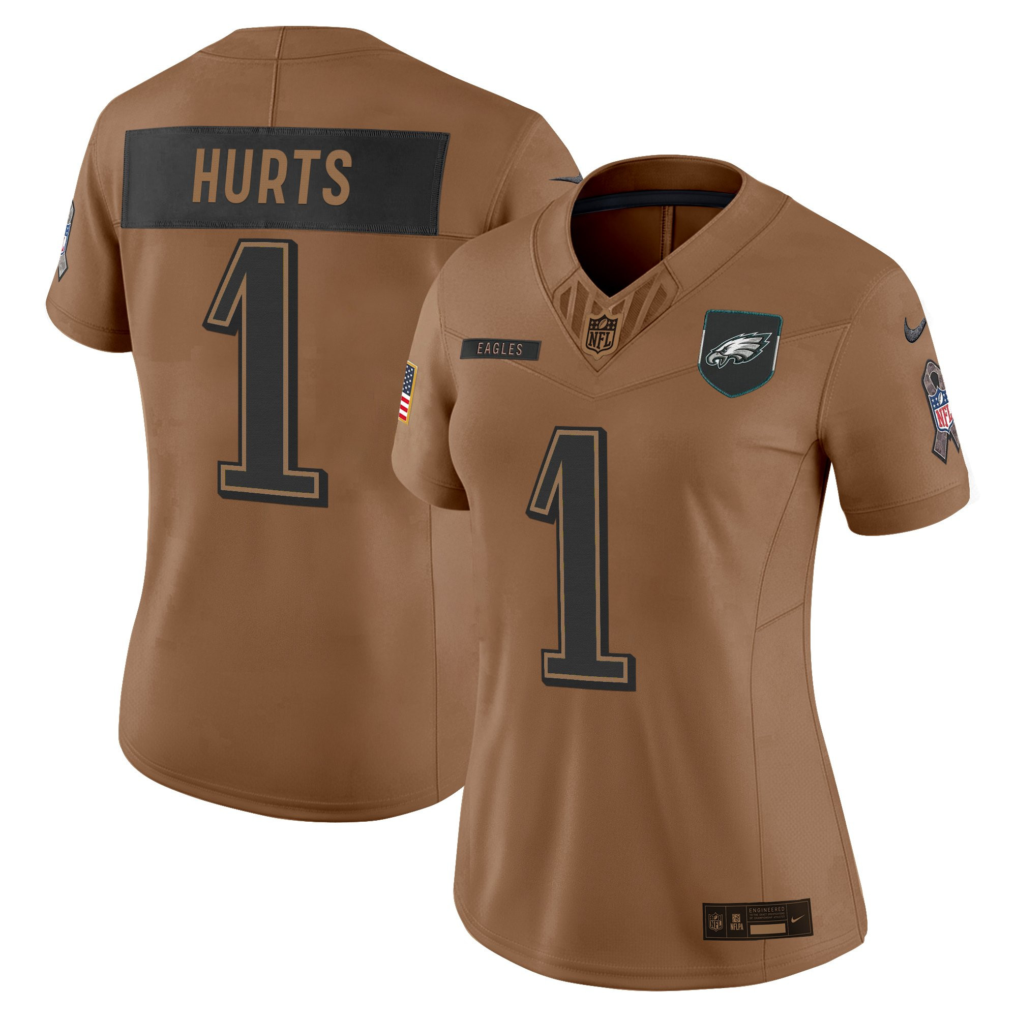 Jalen Hurts Women's Philadelphia Eagles 2025 Salute to Service Limited Brown Jersey - All Stitched