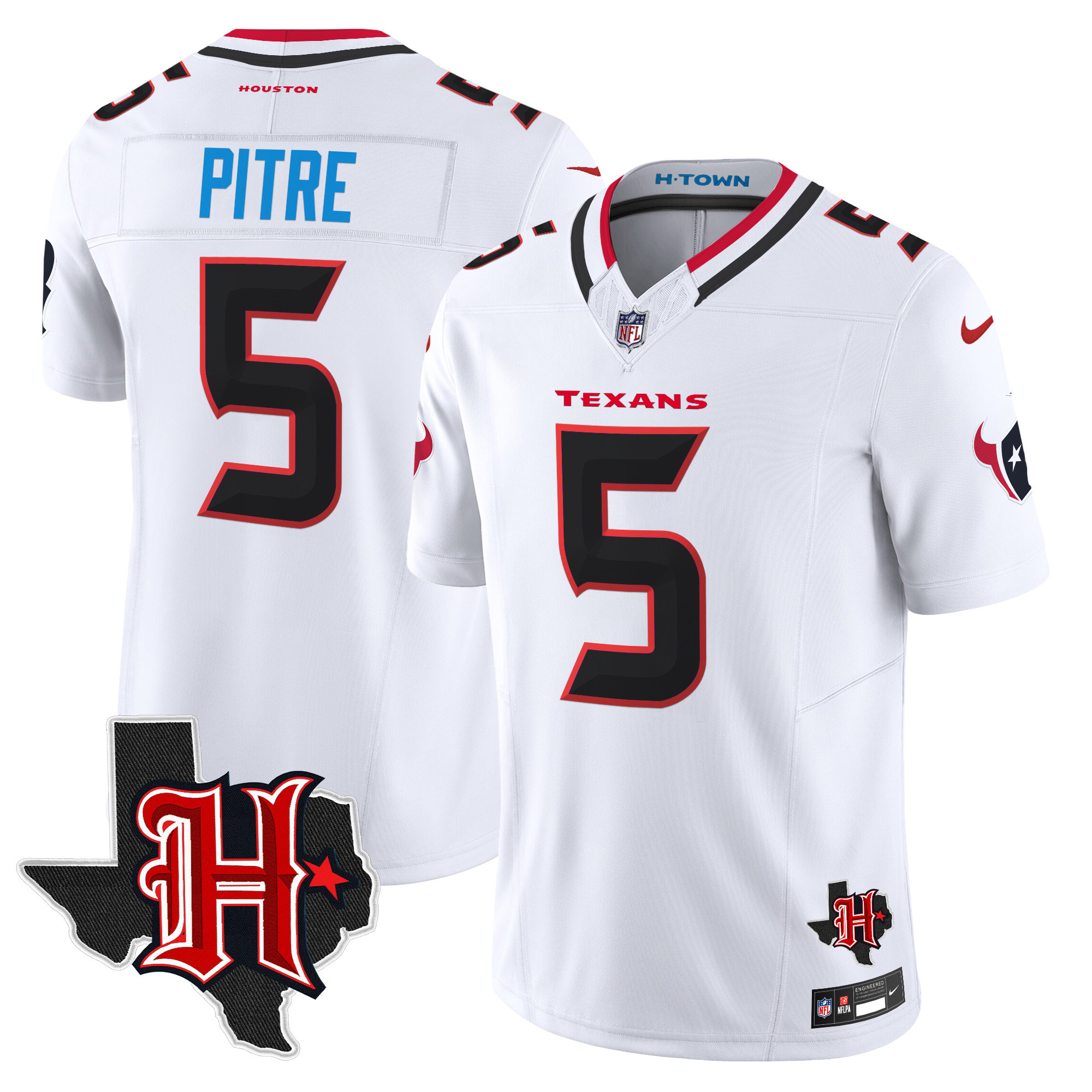 Jalen Pitre Men's Houston Texans 2024 Texas Patch Vapor Limited White Jersey V5 - All Stitched