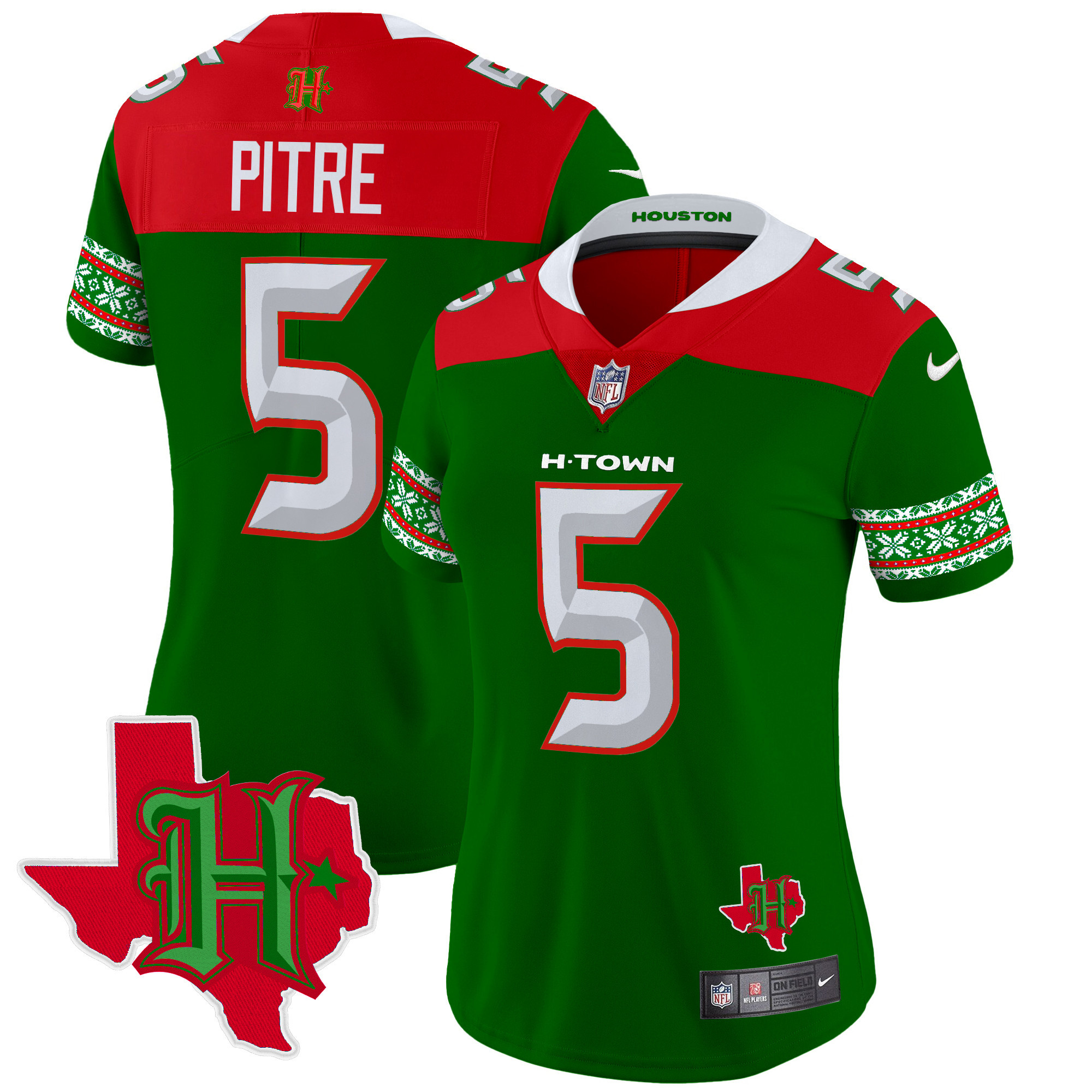 Jalen Pitre Women's Houston Texans 2024 Christmas Vapor Limited Green Jersey - All Stitched