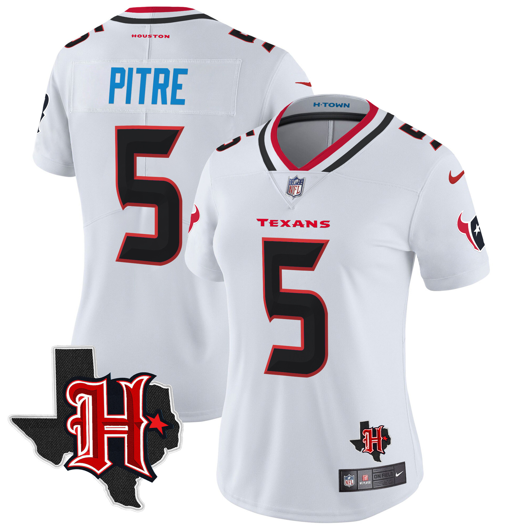 Jalen Pitre Women's Houston Texans 2024 Texas Patch Vapor Limited White Jersey V5 - All Stitched