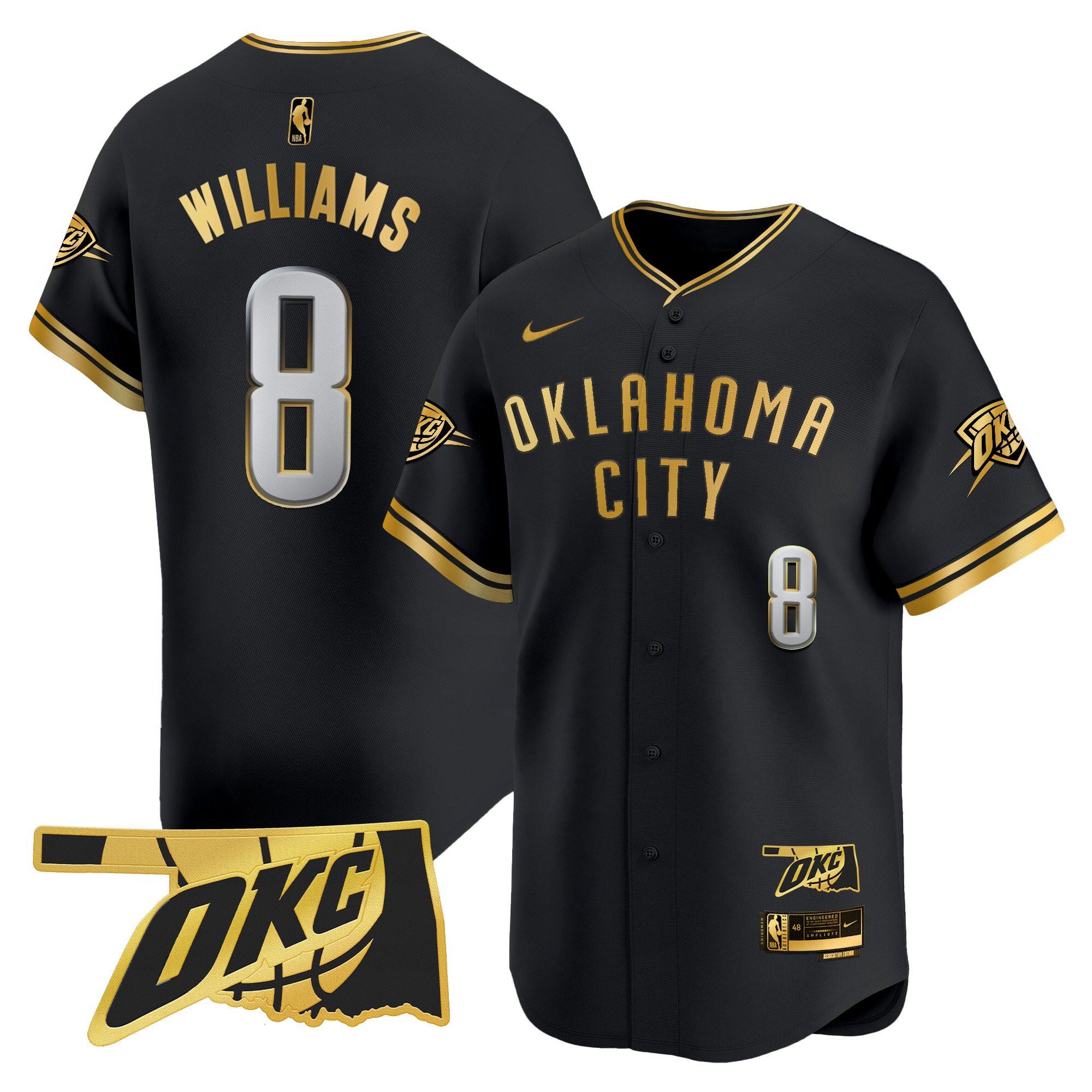 Jalen Williams Men's Oklahoma City Thunder Vapor Baseball Black Gold Jersey - All Stitched