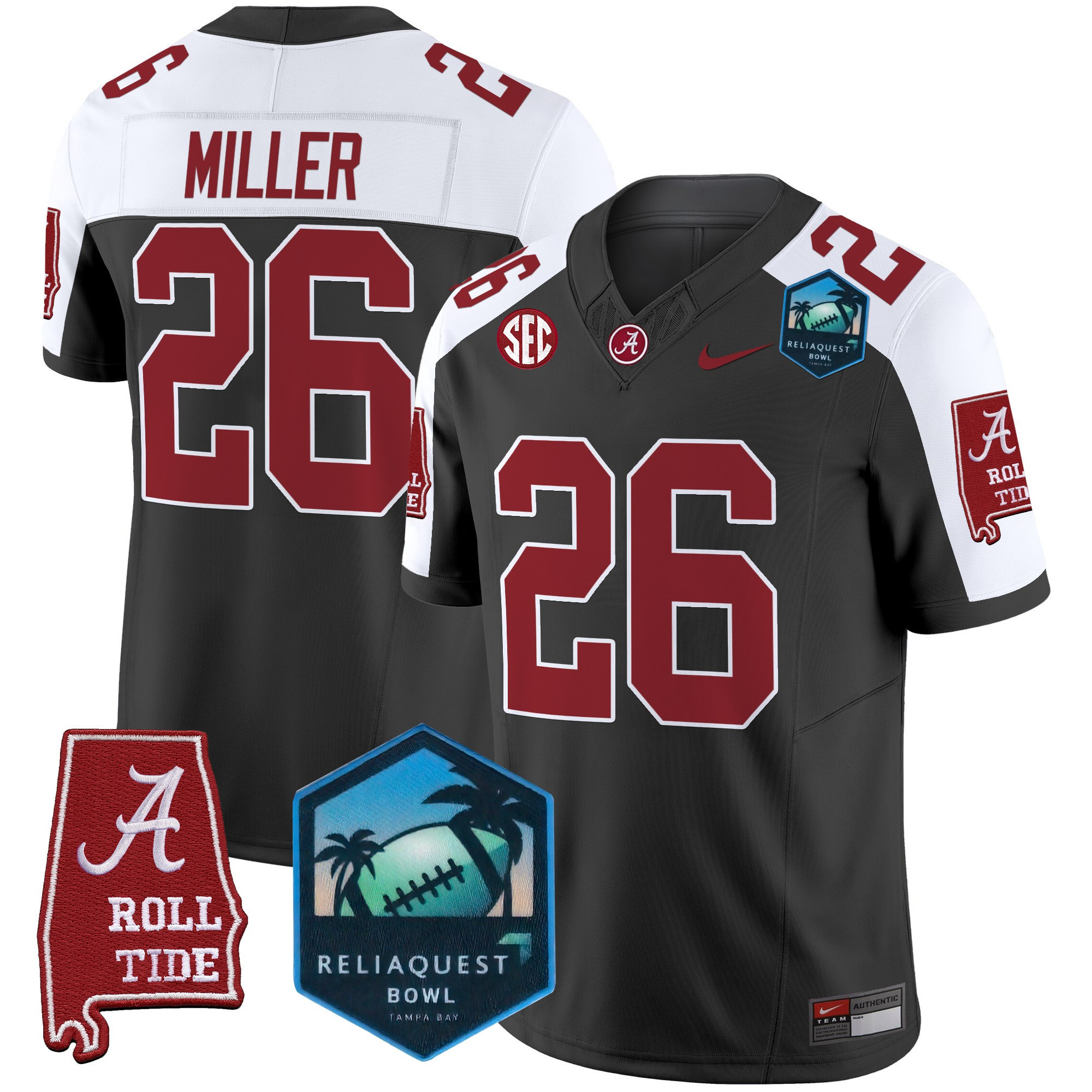 Jam Miller Men's Alabama Crimson Tide 2025 ReliaQuest Bowl Patch Vapor Limited Black Alternate Jersey - All Stitched
