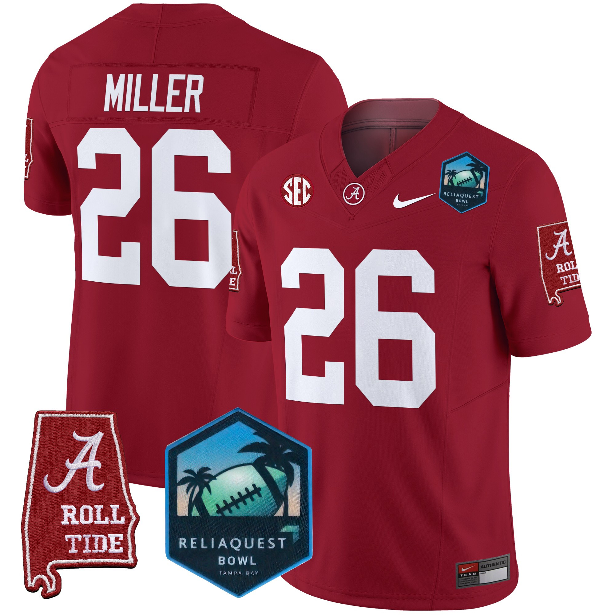 Jam Miller Men's Alabama Crimson Tide 2025 ReliaQuest Bowl Patch Vapor Limited Crimson Jersey - All Stitched
