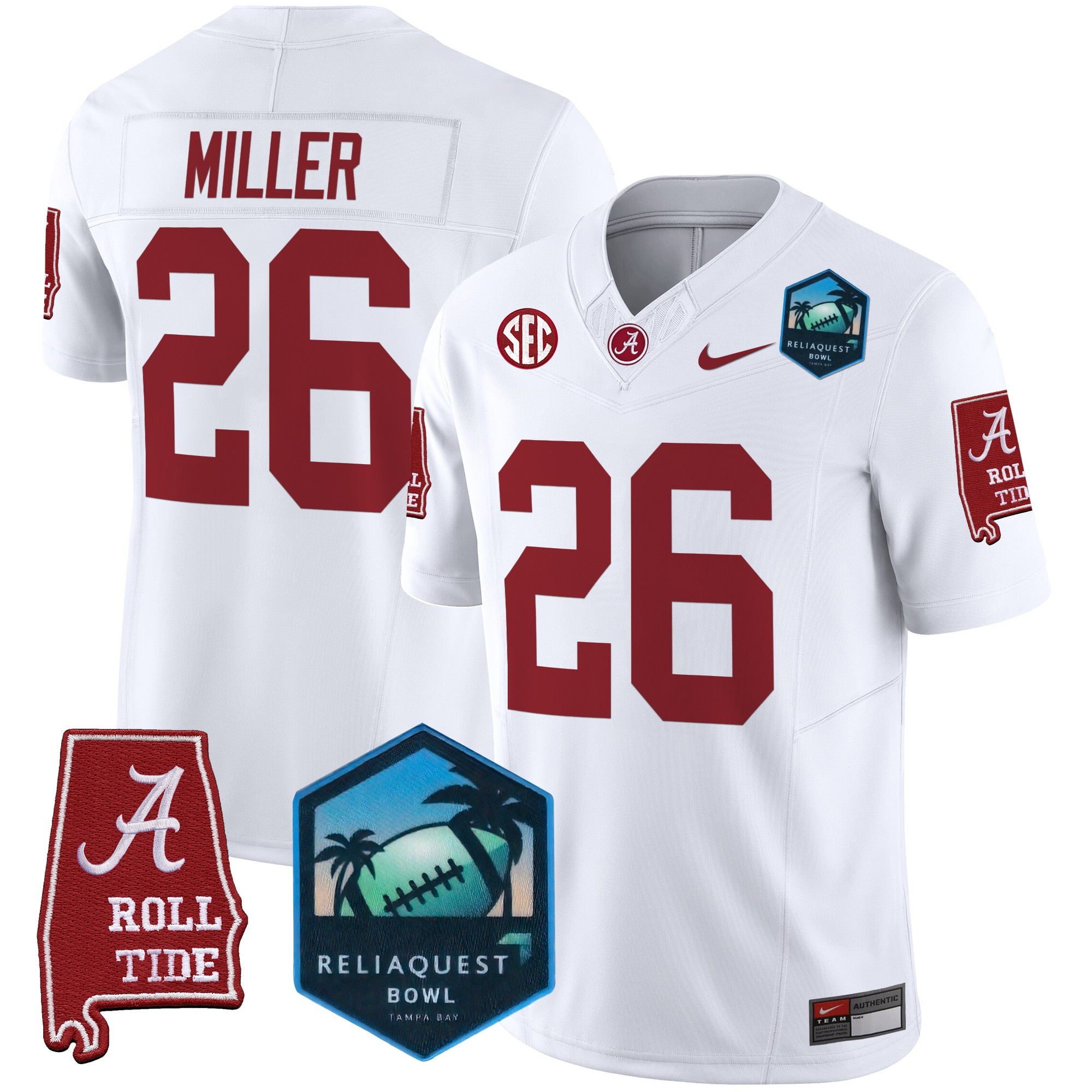 Jam Miller Men's Alabama Crimson Tide 2025 ReliaQuest Bowl Patch Vapor Limited White Jersey - All Stitched