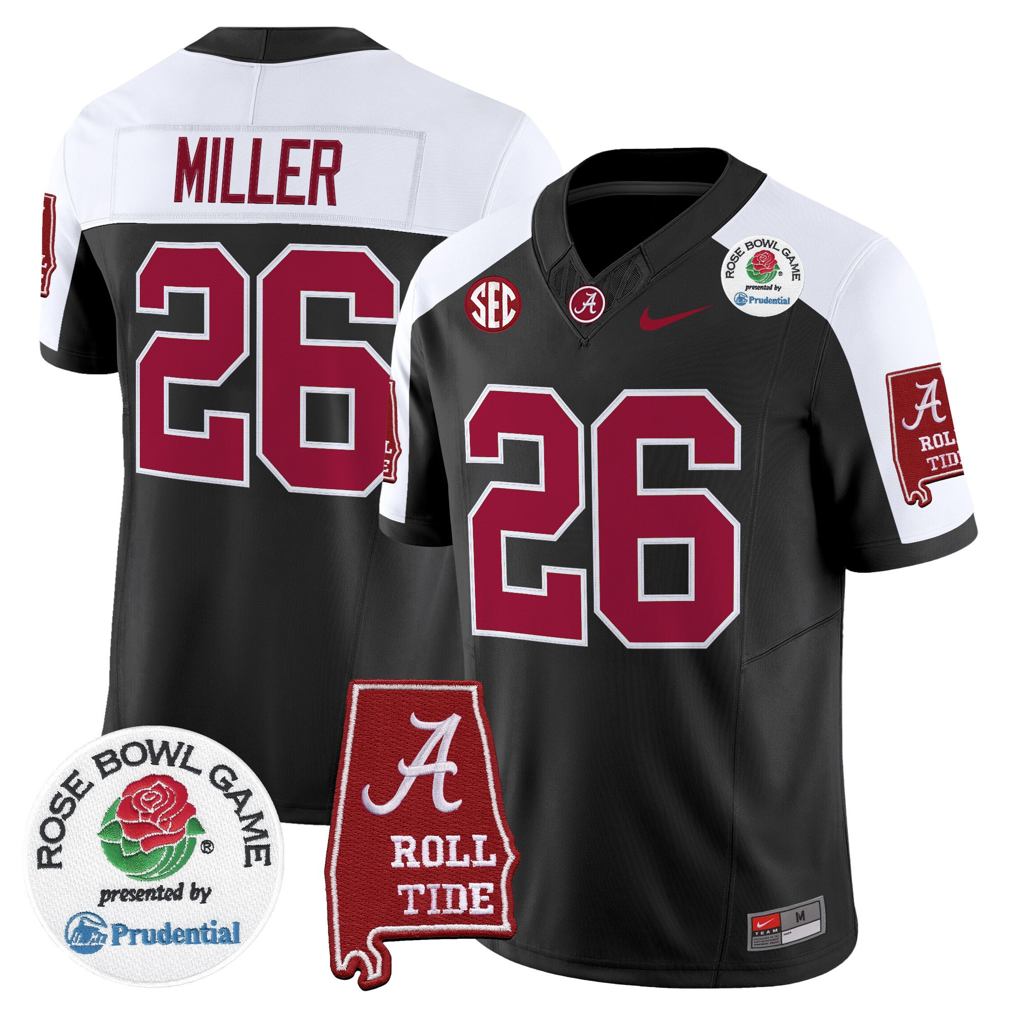 Jam Miller Men's Alabama Crimson Tide 2026 Rose Bowl Vapor Limited Black Alternate Jersey - All Stitched