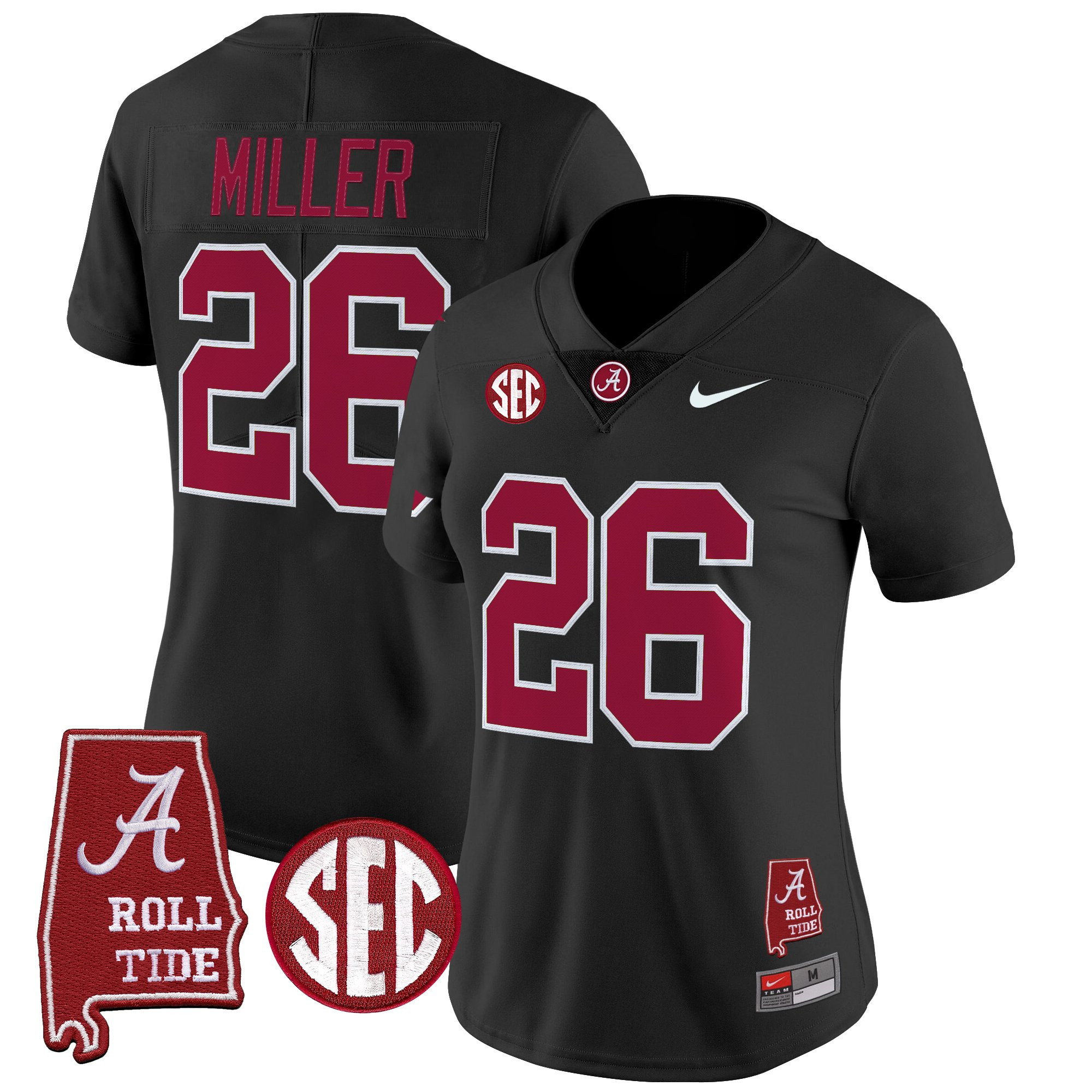 Jam Miller Women's Alabama Crimson Tide 2025 Vapor Limited Black Jersey - Alabama Map - All Stitched