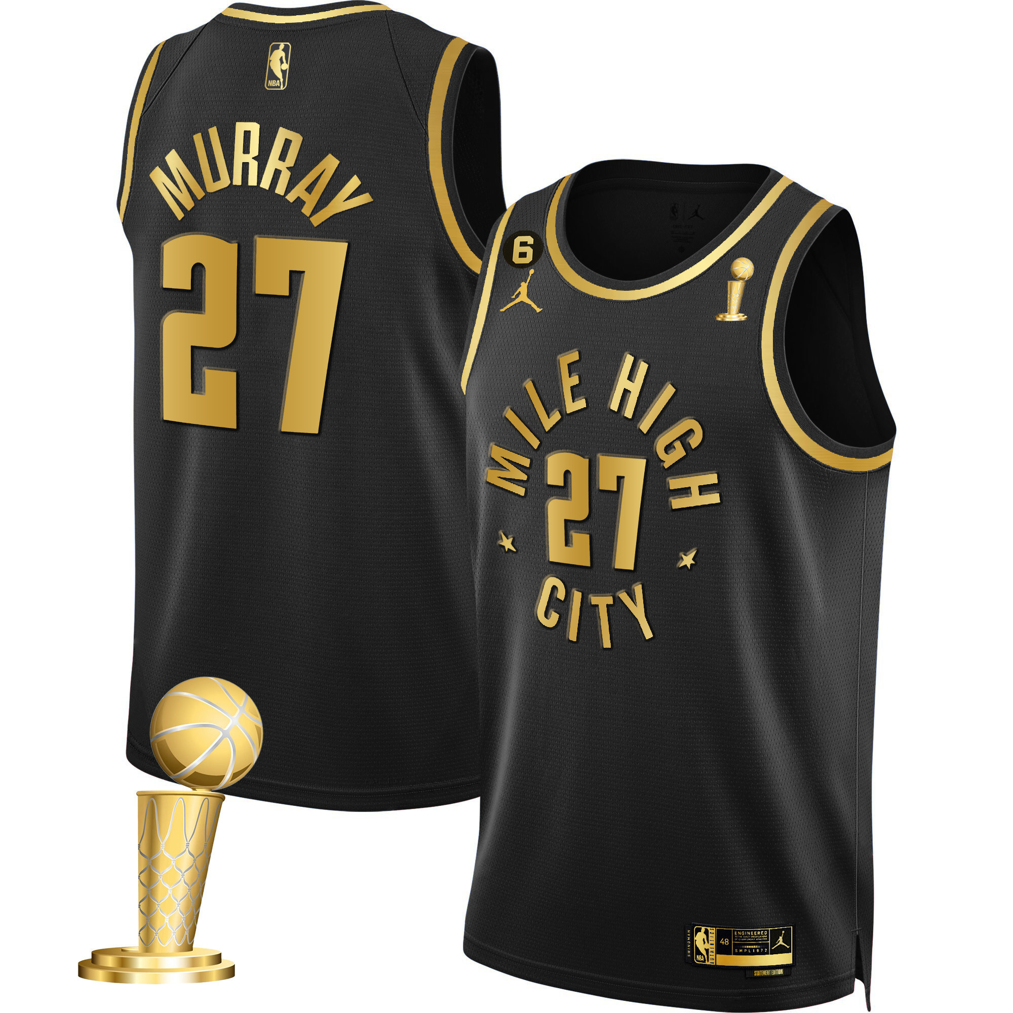 Jamal Murray Men's Denver Nuggets 2023 Champions Black & White Gold Statement Black Jersey - All Stitched