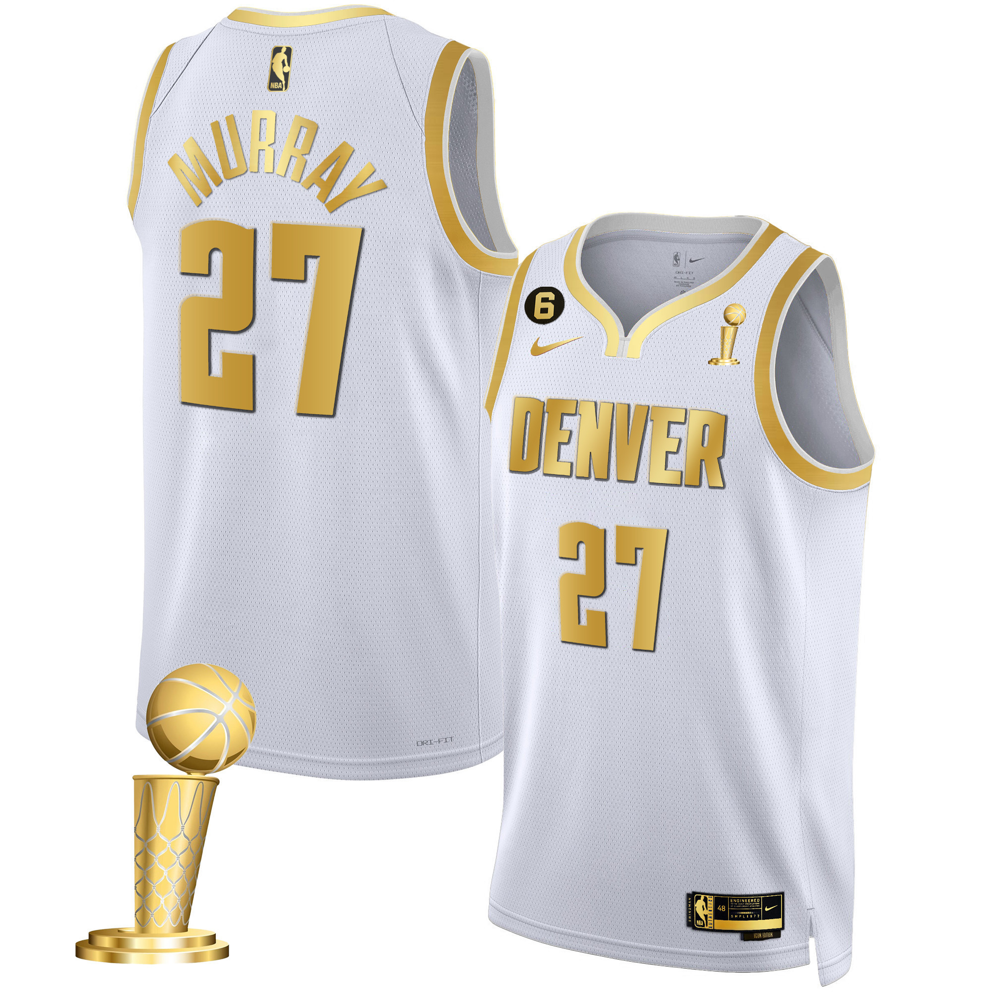 Jamal Murray Men's Denver Nuggets 2023 Champions Black & White Gold White Gold Jersey - All Stitched
