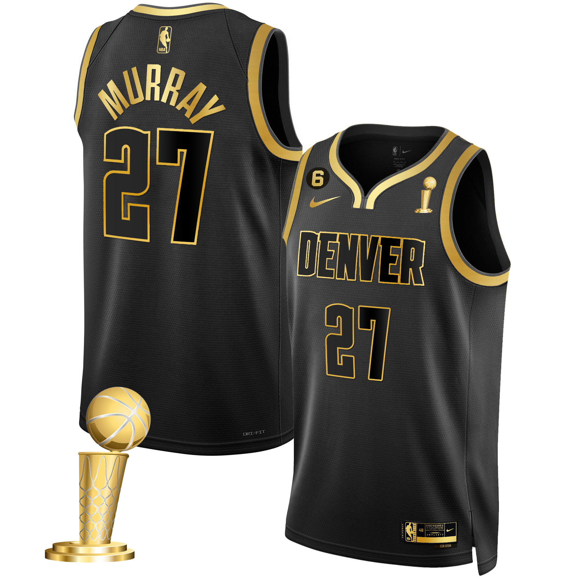 Jamal Murray Men's Denver Nuggets 2023 Champions Black Gold Jersey Collection - All Stitched