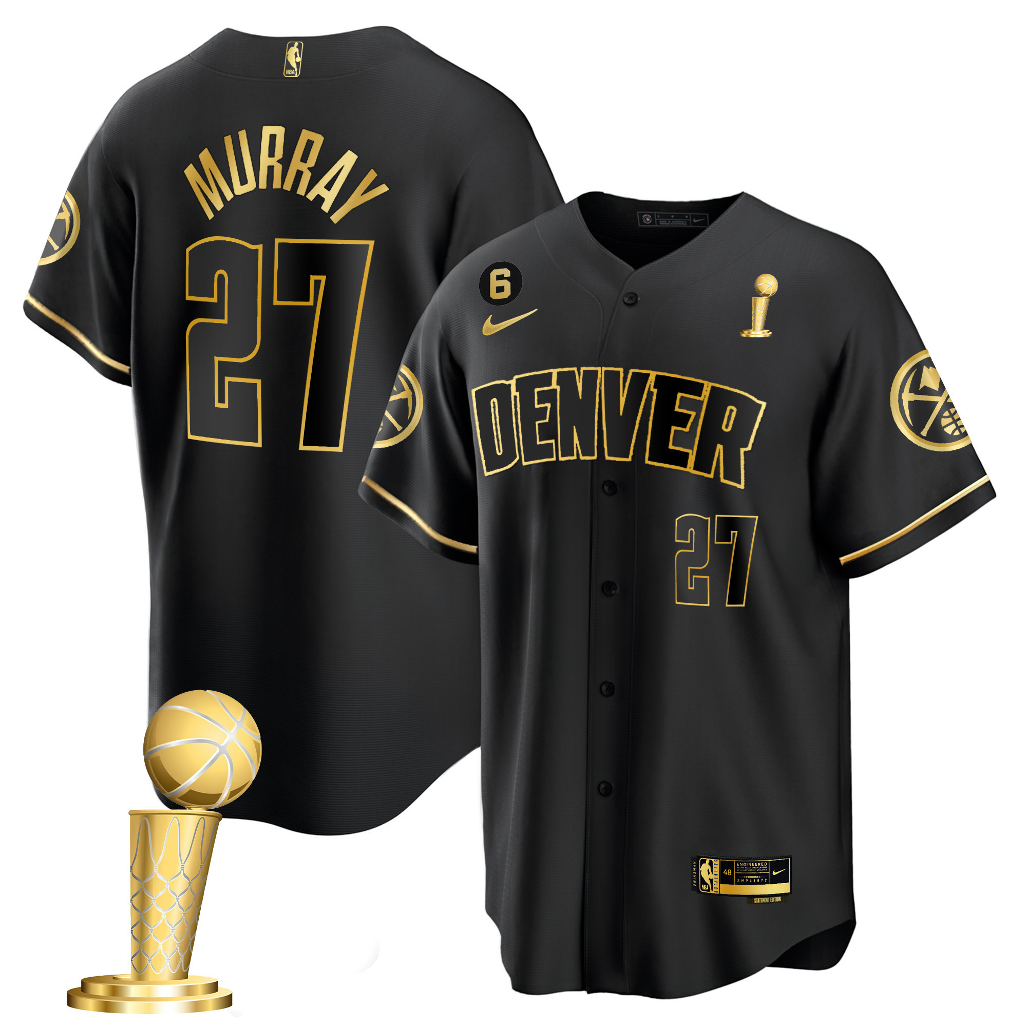 Jamal Murray Men's Denver Nuggets 2023 Champions Cool Base Black Gold Jersey - All Stitched