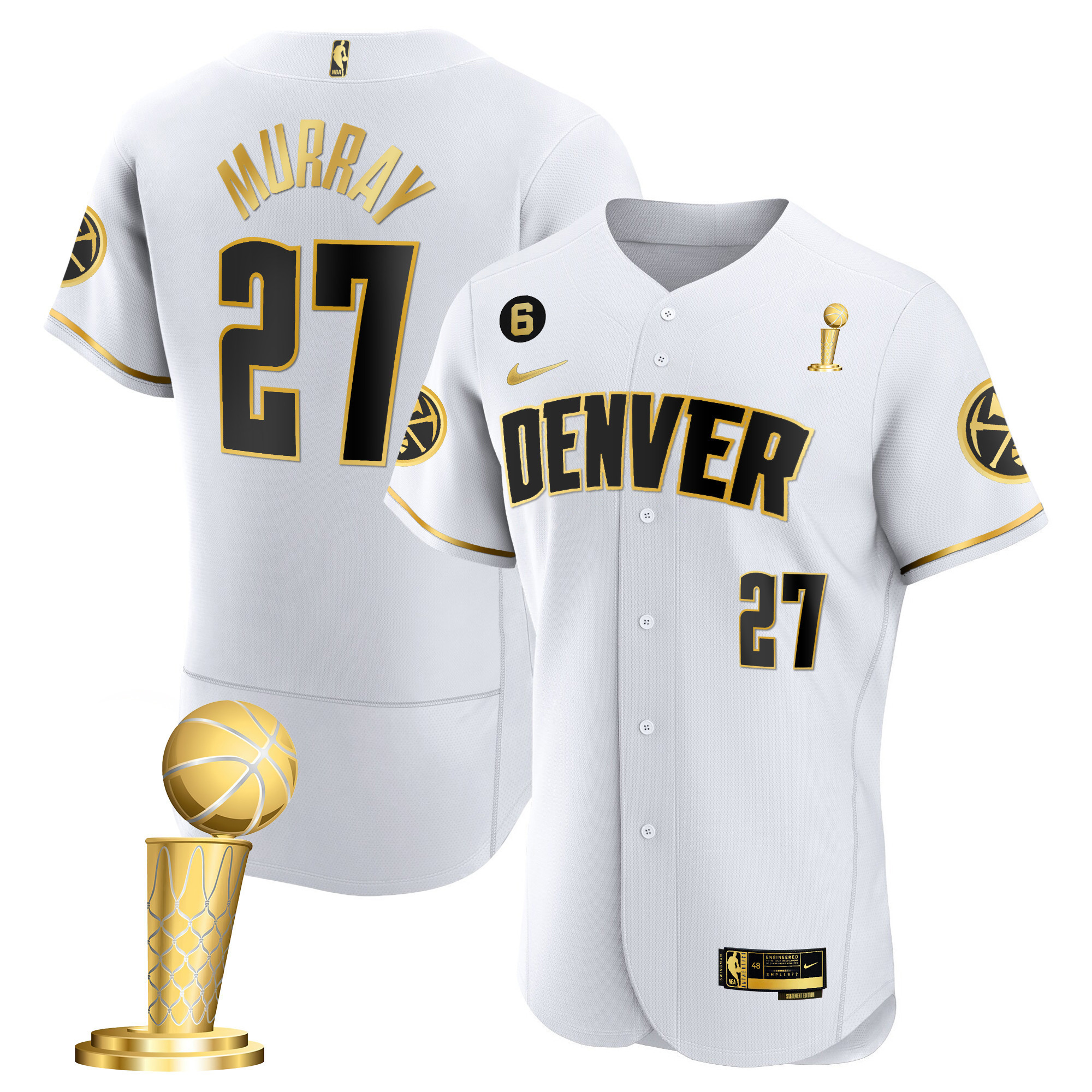 Jamal Murray Men's Denver Nuggets 2023 Champions Flex Base White Gold Jersey - All Stitched