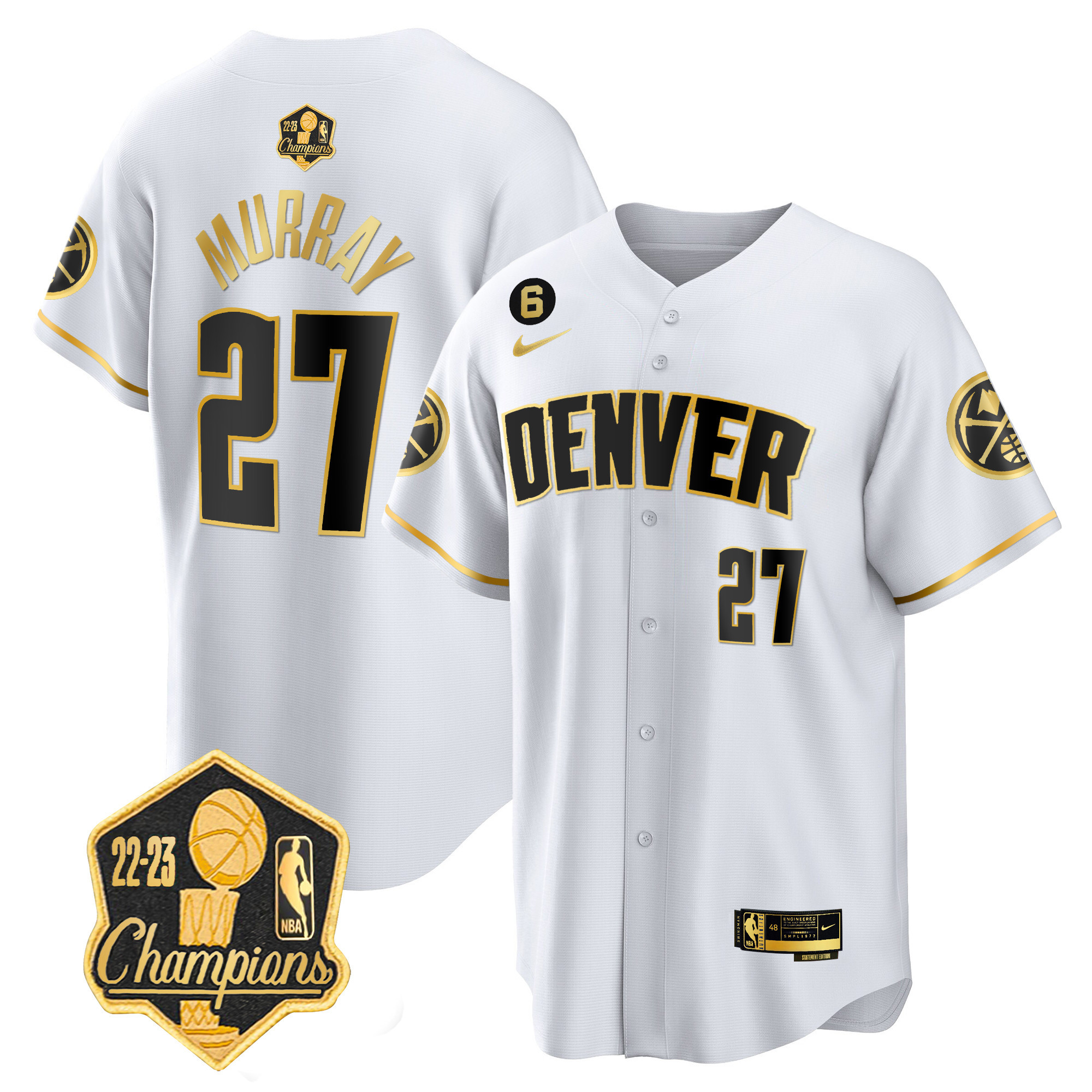 Jamal Murray Men's Denver Nuggets 2023 Champions Limited Patch Cool Base White Gold Jersey - All Stitched