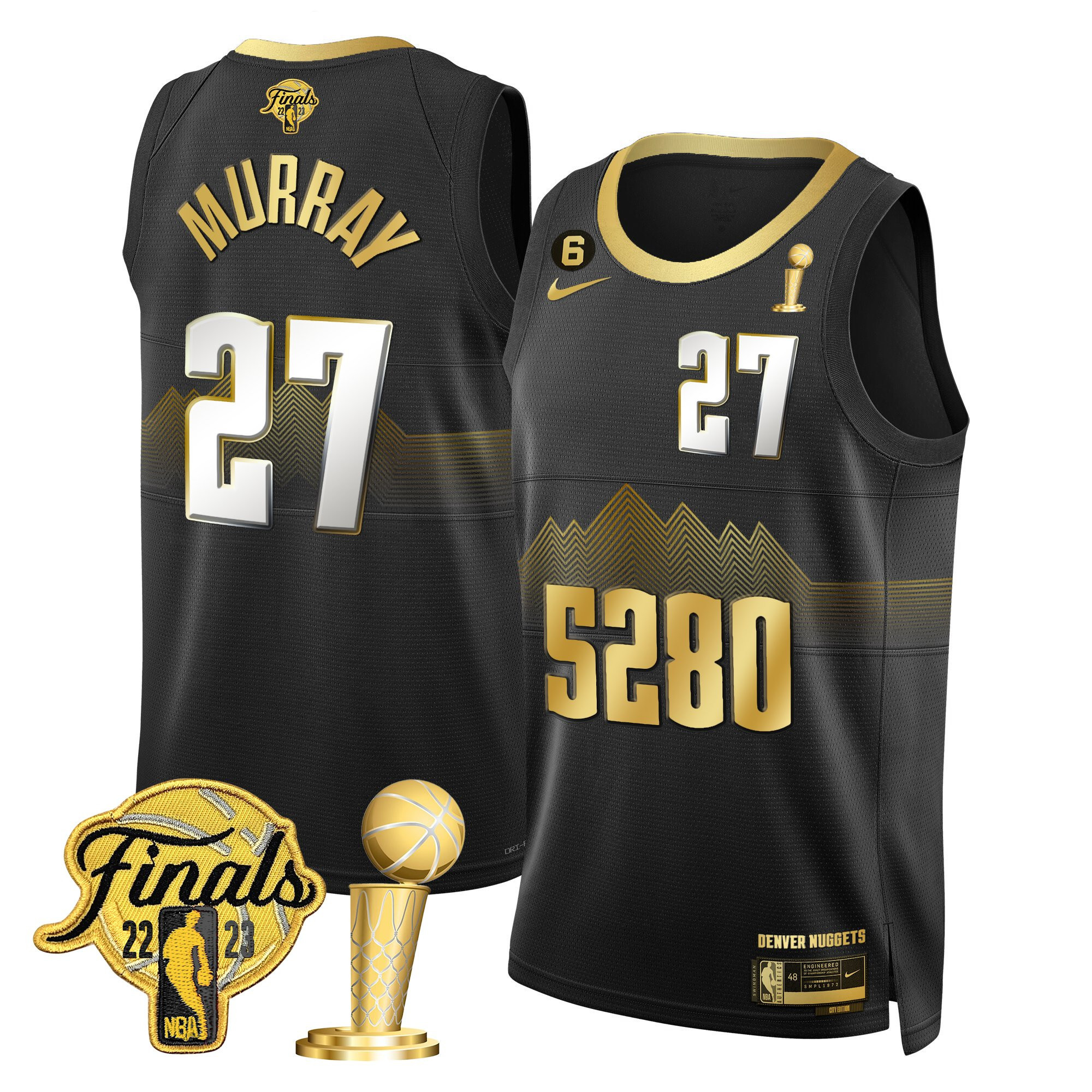 Jamal Murray Men's Denver Nuggets 2023 Finals & Champions Patch Black Limited Jersey V2- All Stitched