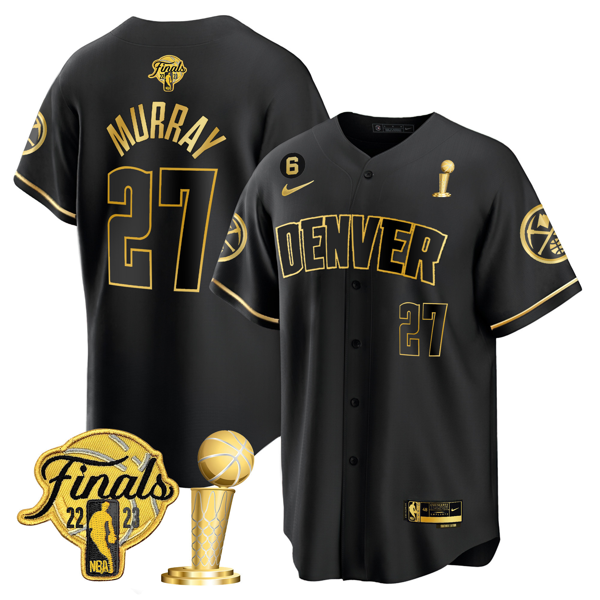 Jamal Murray Men's Denver Nuggets 2023 Finals & Champions Patch Cool Base Black Gold Jersey - All Stitched