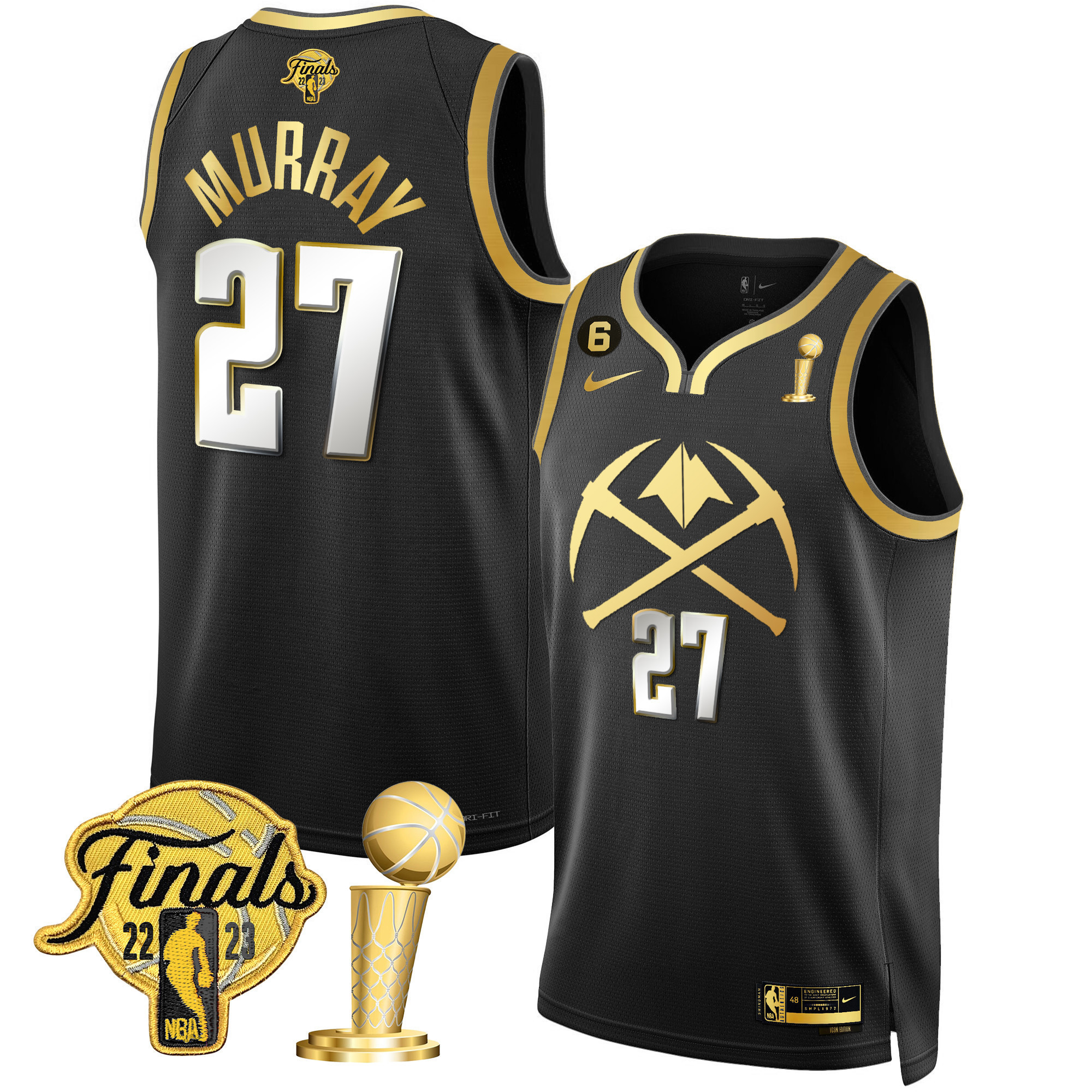 Jamal Murray Men's Denver Nuggets 2023 Finals & Champions Patch Gold Special Black Limited Jersey V2 - All Stitched