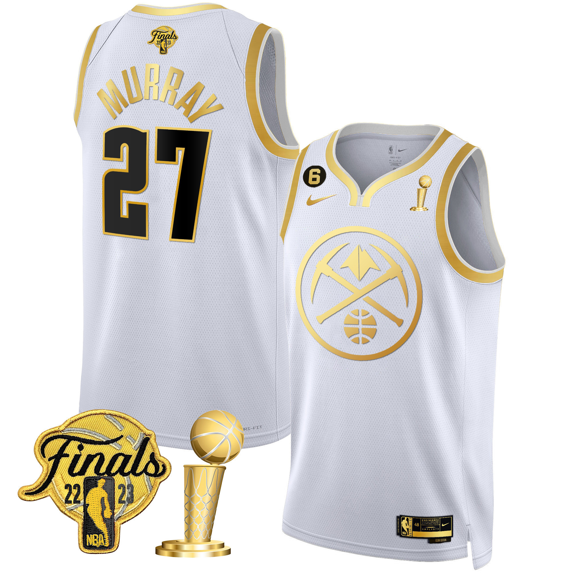 Jamal Murray Men's Denver Nuggets 2023 Finals & Champions Patch Gold Special White Gold Jersey - All Stitched