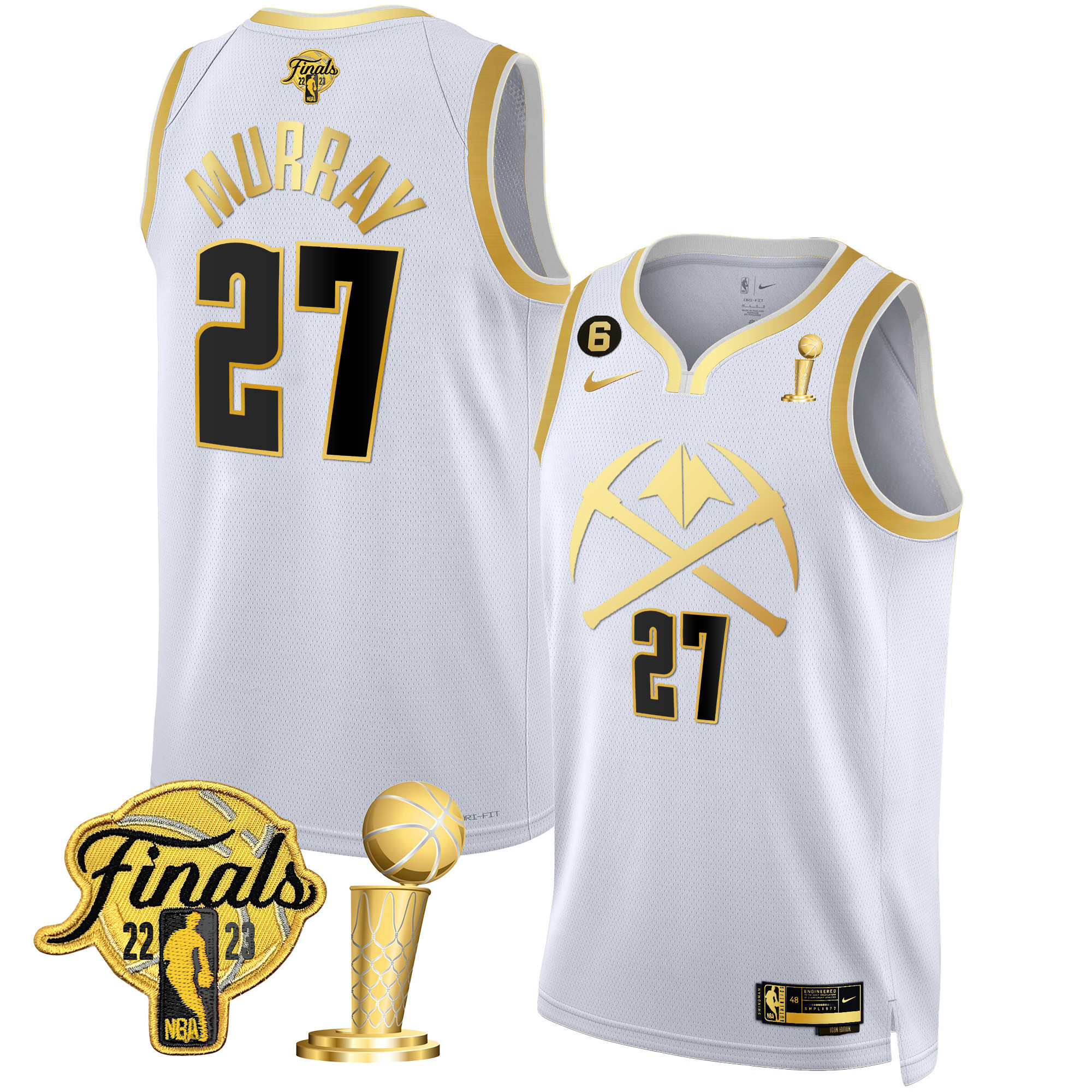 Jamal Murray Men's Denver Nuggets 2023 Finals & Champions Patch Gold Special White Gold Jersey V2 - All Stitched
