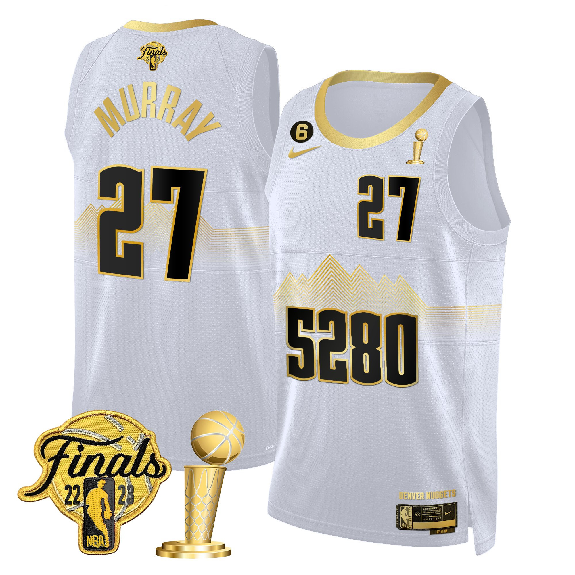 Jamal Murray Men's Denver Nuggets 2023 Finals & Champions Patch White Gold Jersey V2- All Stitched