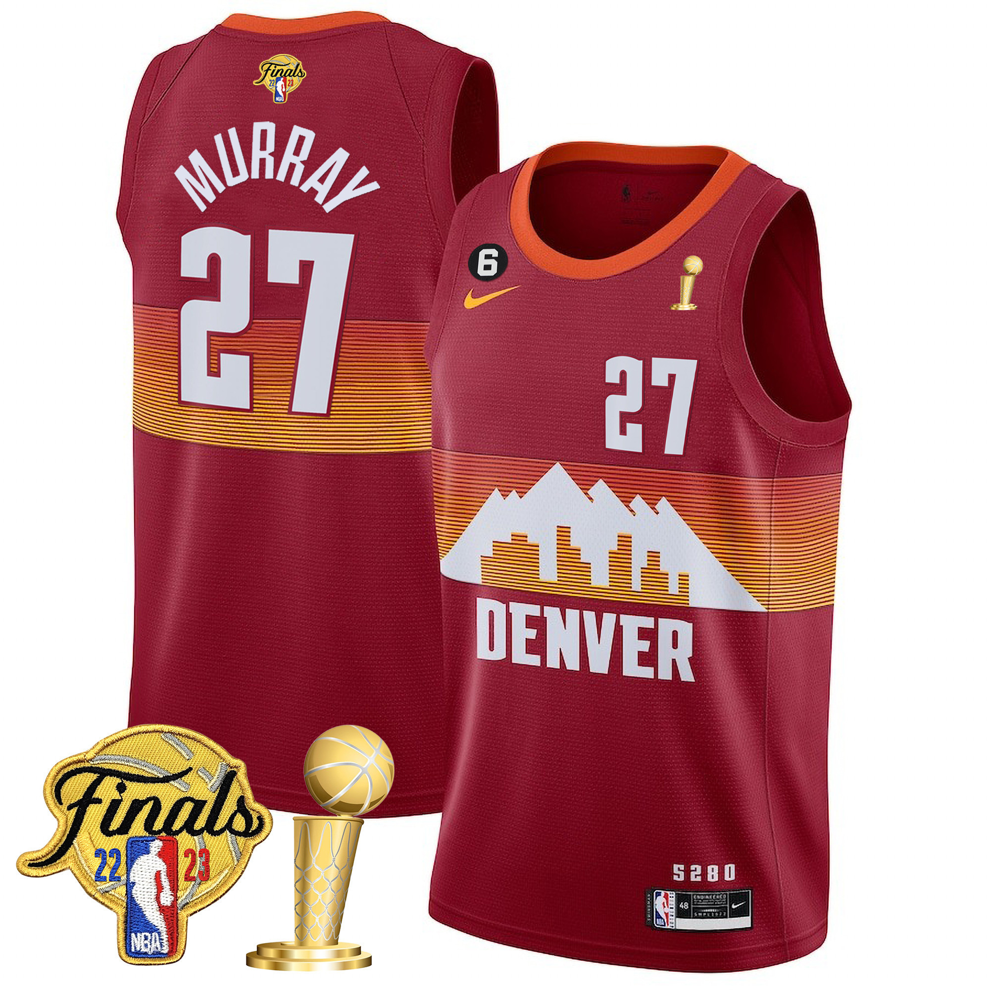 Jamal Murray Men's Denver Nuggets 2023 Finals Patch & Champions Collection City Red Jersey V2 - All Stitched