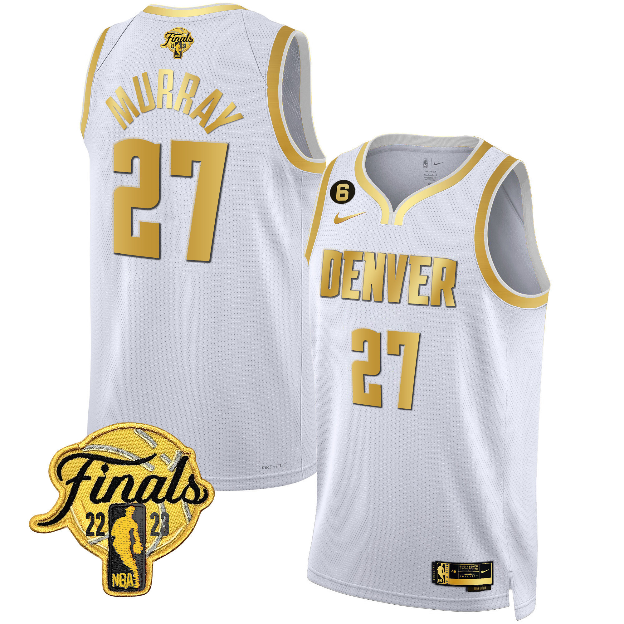 Jamal Murray Men's Denver Nuggets 2023 Finals Patch Black & White Gold White Gold Jersey - All Stitched