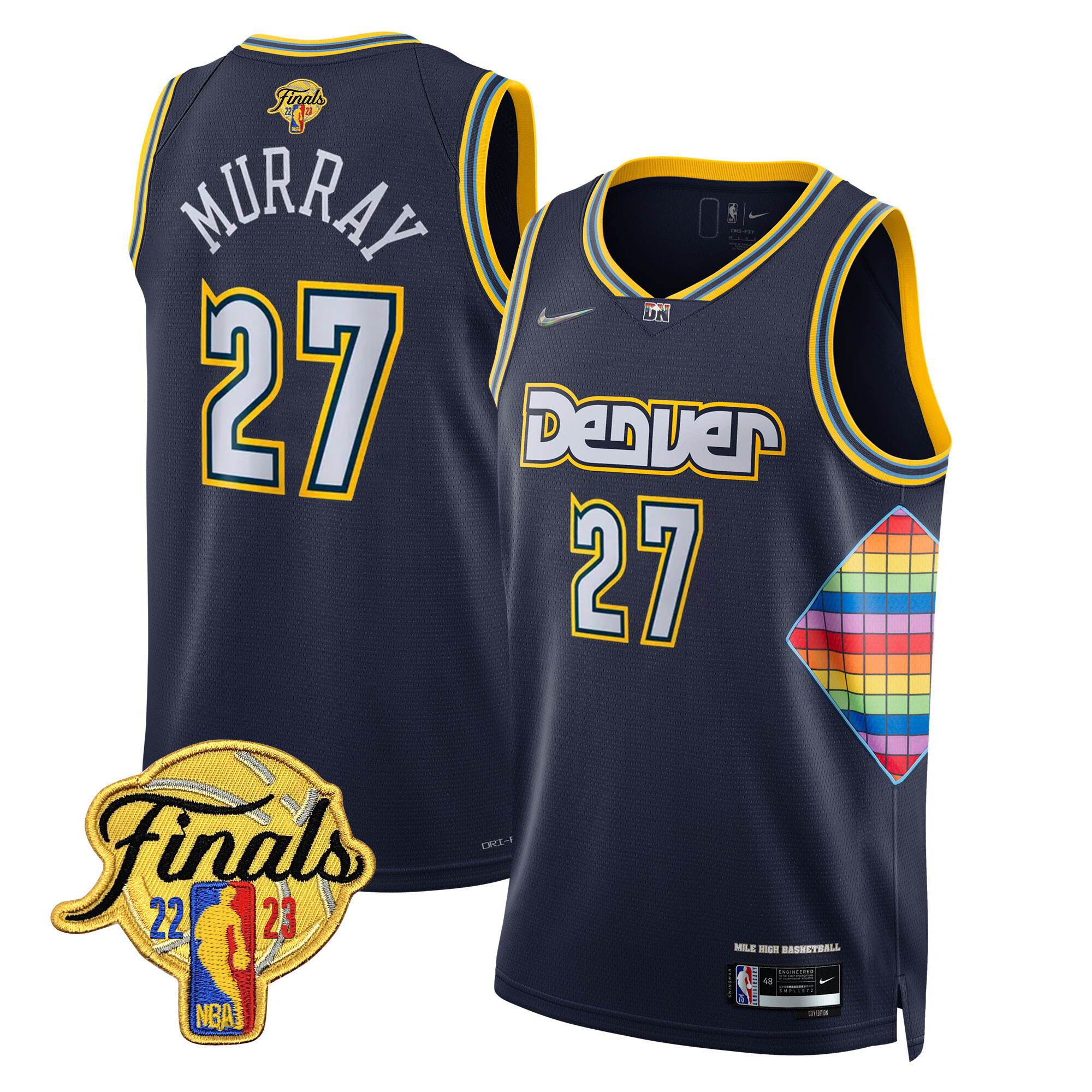 Jamal Murray Men's Denver Nuggets 2023 Finals Patch Collection City Navy Jersey V2 - All Stitched