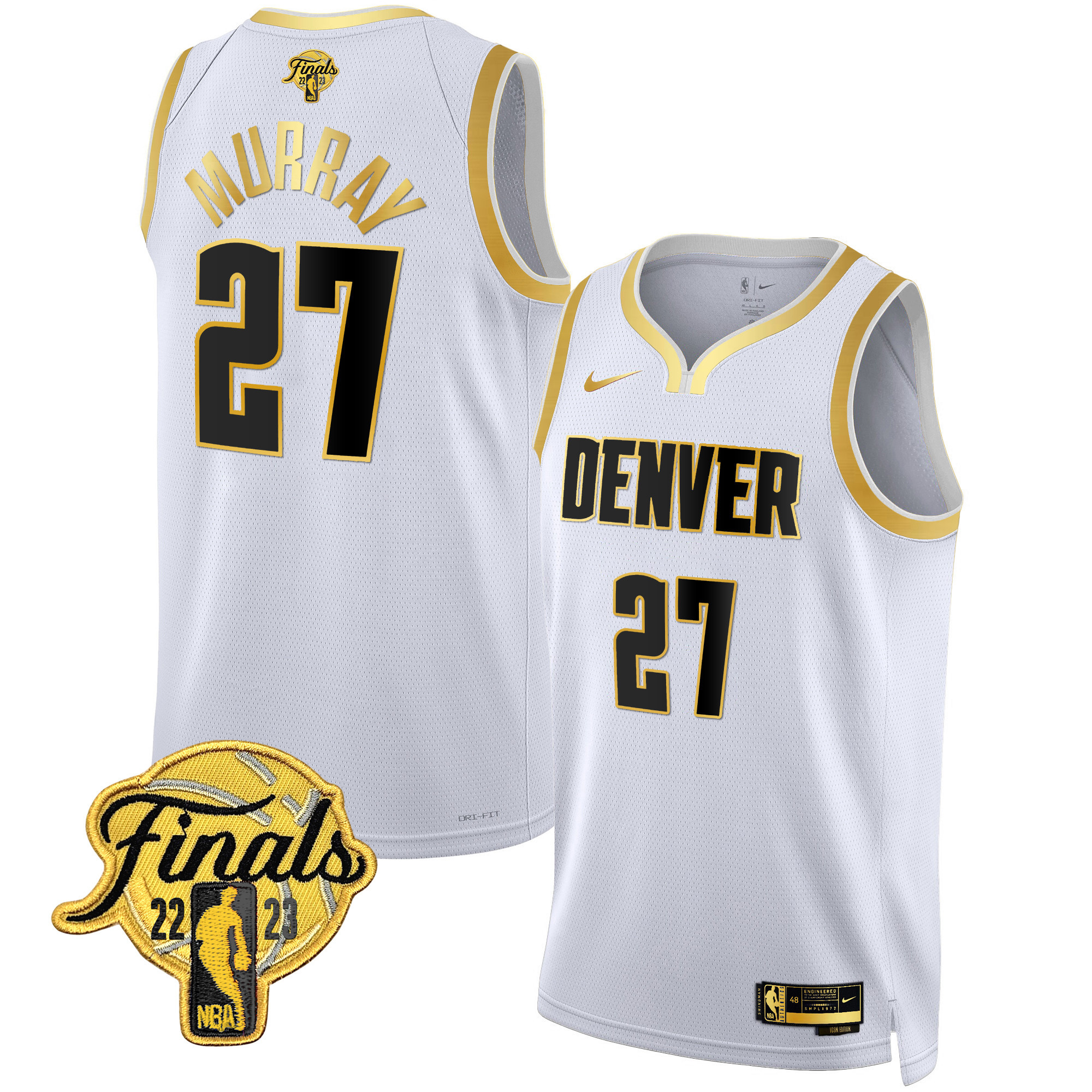 Jamal Murray Men's Denver Nuggets 2023 Finals Patch Collection White Gold Jersey V2 - All Stitched