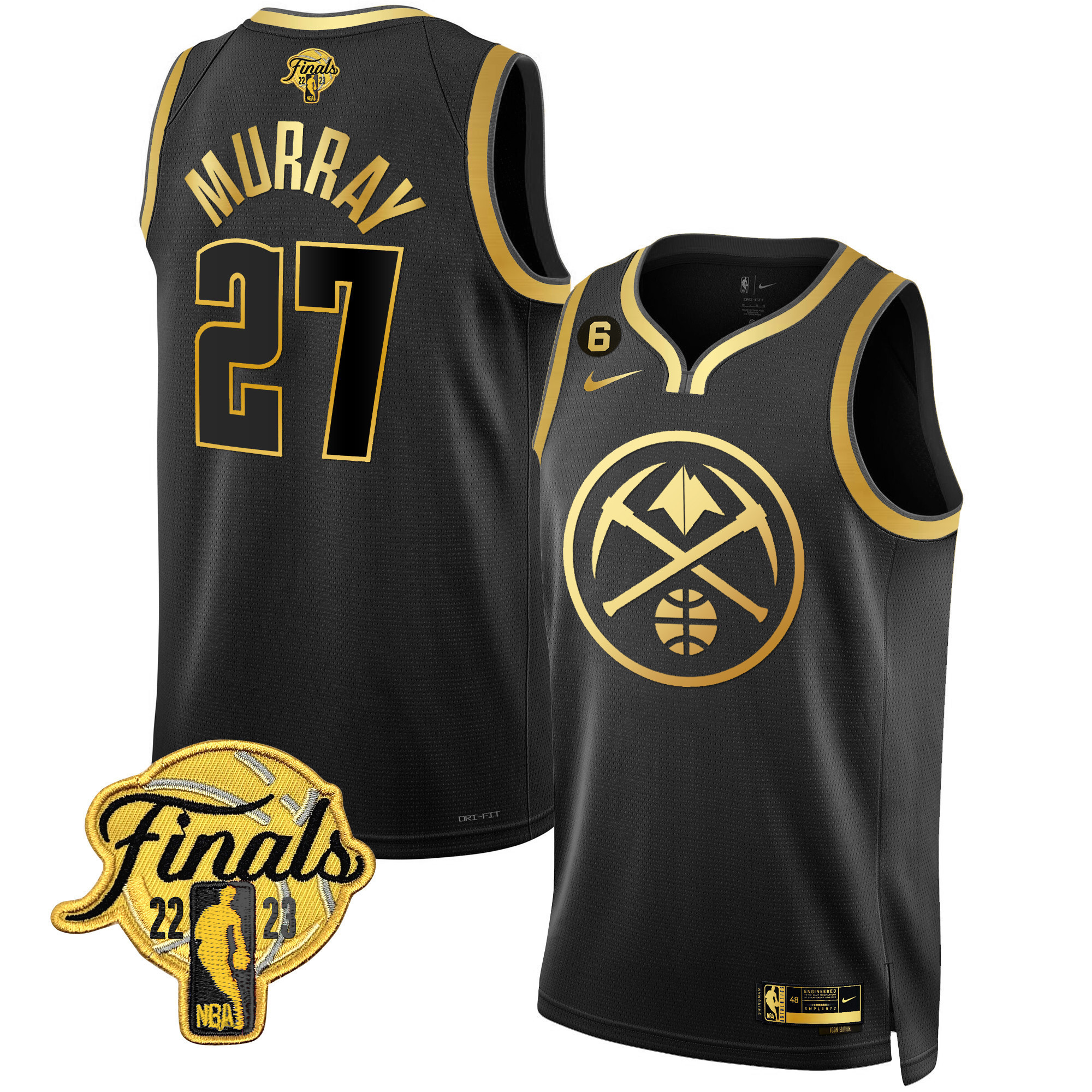 Jamal Murray Men's Denver Nuggets 2023 Finals Patch Gold Special Black Gold Jersey - All Stitched