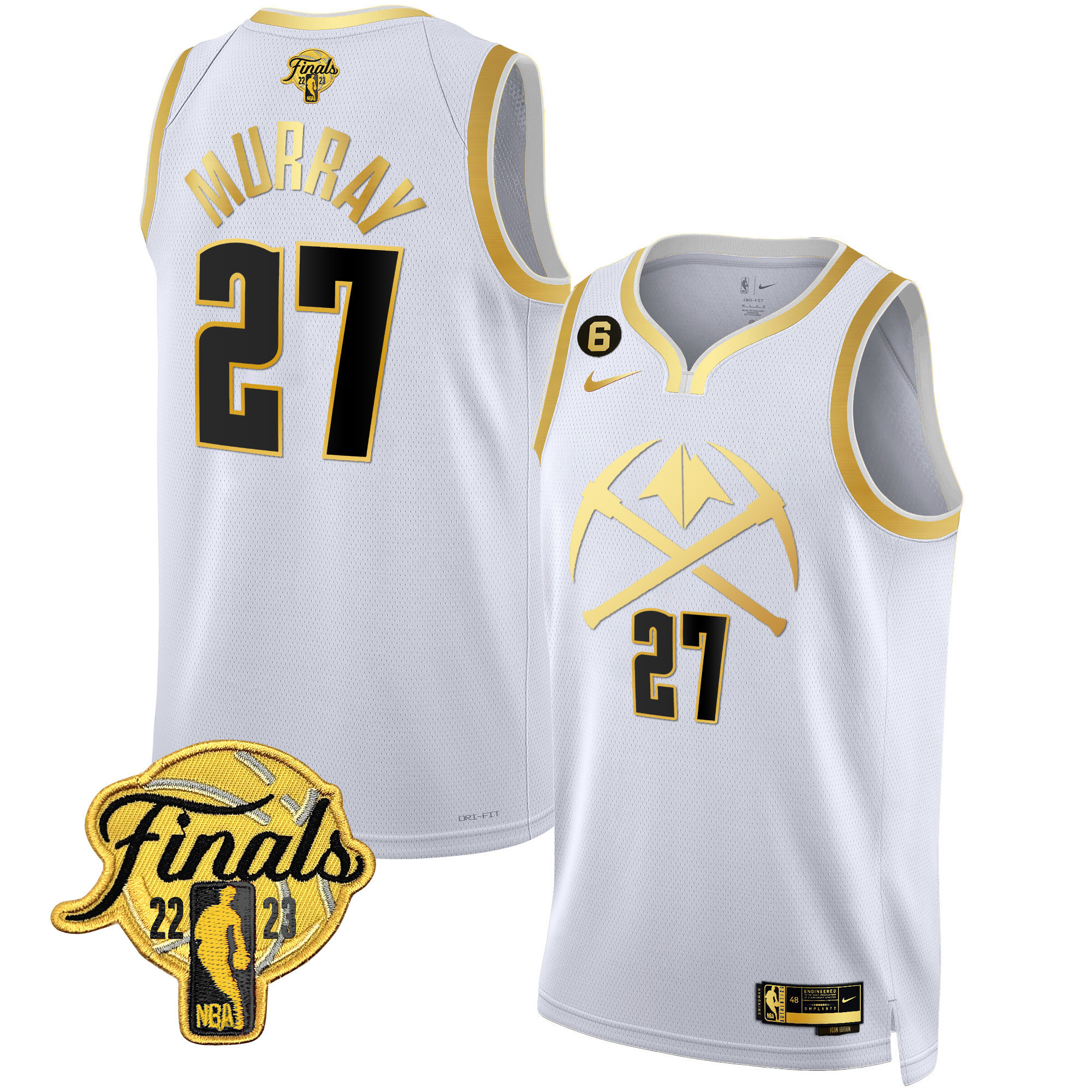 Jamal Murray Men's Denver Nuggets 2023 Finals Patch Gold Special White Gold Jersey V2 - All Stitched