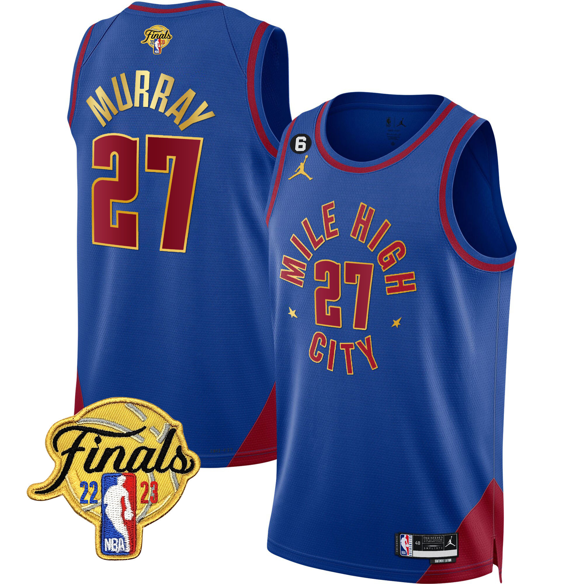 Jamal Murray Men's Denver Nuggets 2023 Finals Patch Gold Trim Statement V2 Jersey - All Stitched