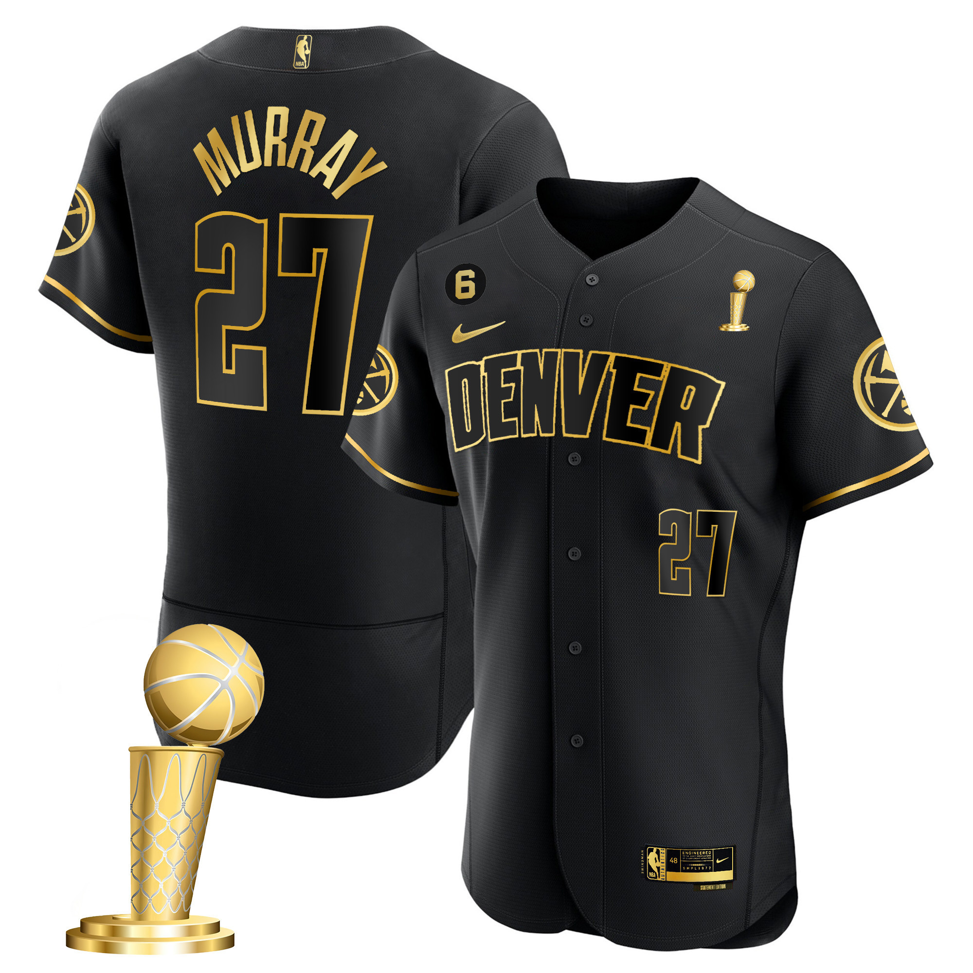 Jamal Murray Youth's Denver Nuggets 2023 Champions Flex Base Black Gold Jersey - All Stitched