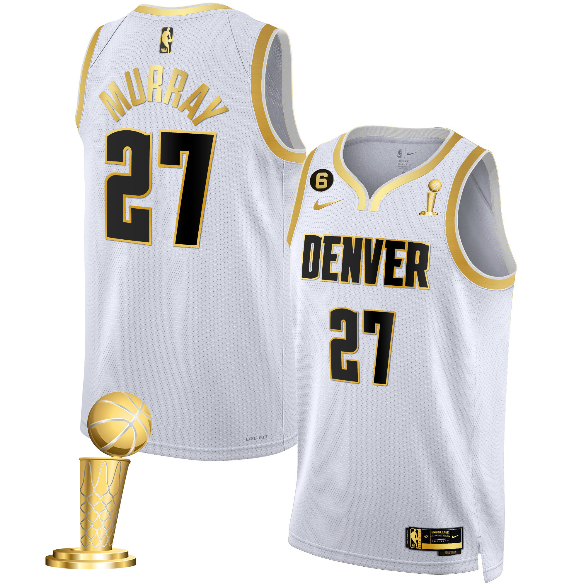 Jamal Murray Youth's Denver Nuggets 2023 Champions White Gold Jersey Collection - All Stitched
