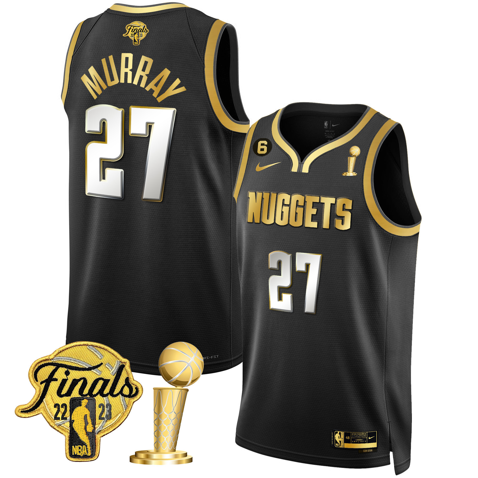 Jamal Murray Youth's Denver Nuggets 2023 Finals & Champions Patch Gold Black Limited Jersey - All Stitched