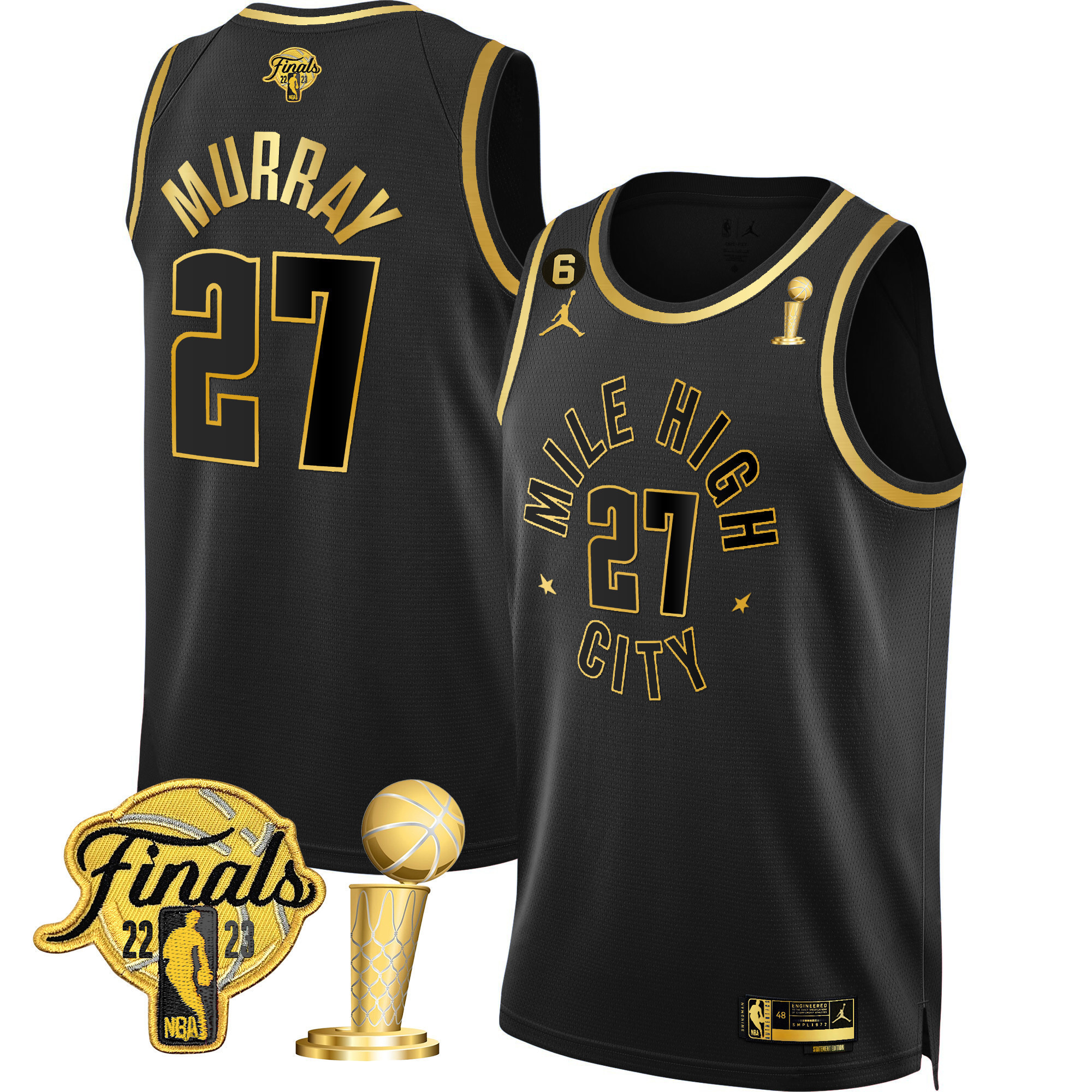 Jamal Murray Youth's Denver Nuggets 2023 Finals & Champions Patch Gold Statement Black Jersey - All Stitched