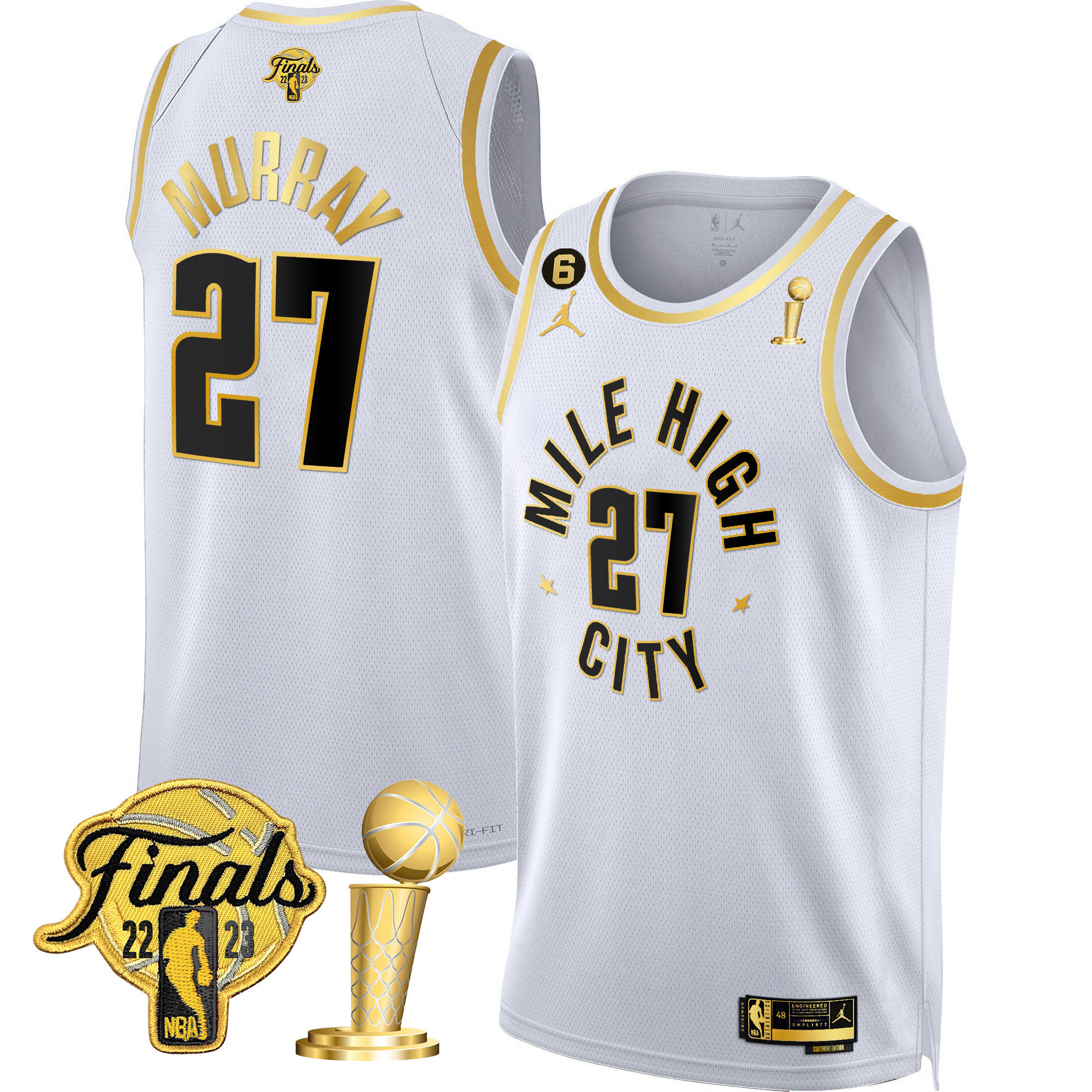 Jamal Murray Youth's Denver Nuggets 2023 Finals & Champions Patch Gold Statement White Jersey - All Stitched