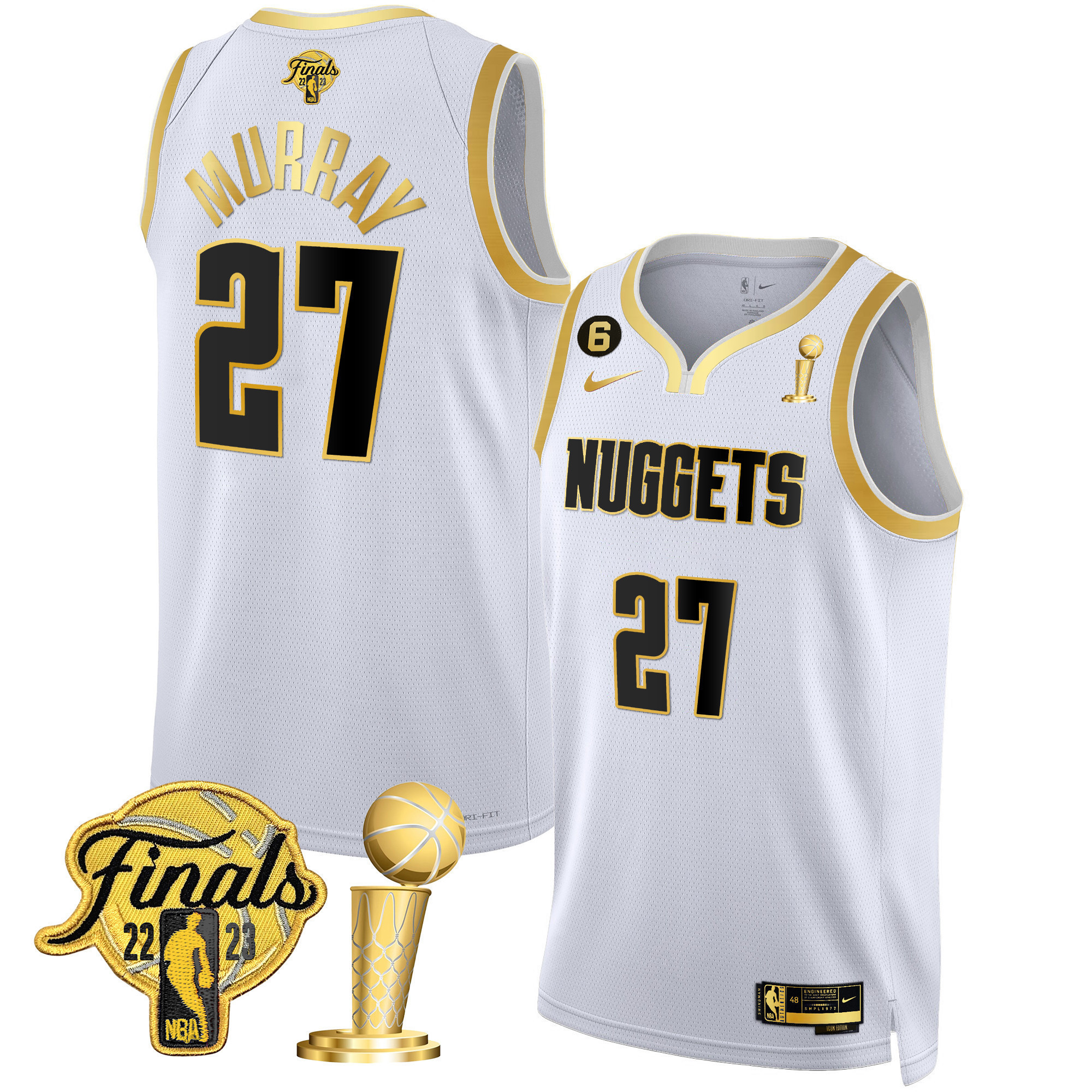 Jamal Murray Youth's Denver Nuggets 2023 Finals & Champions Patch Gold White Gold Jersey - All Stitched