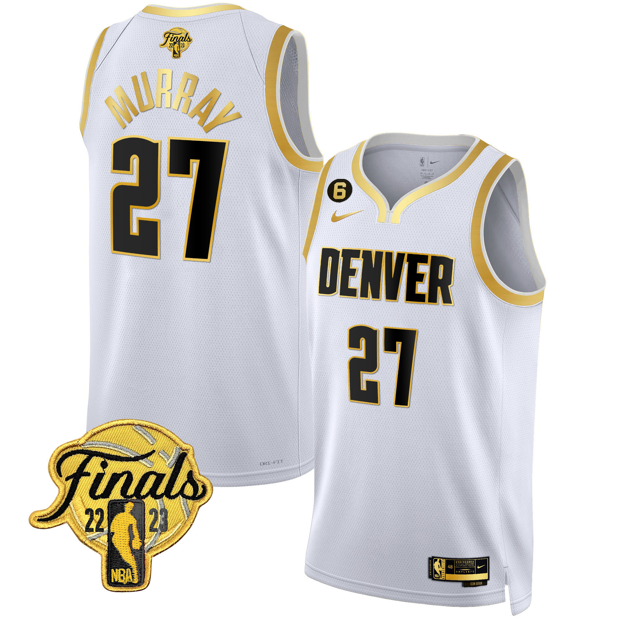 Jamal Murray Youth's Denver Nuggets 2023 Finals Patch Collection White Gold Jersey - All Stitched