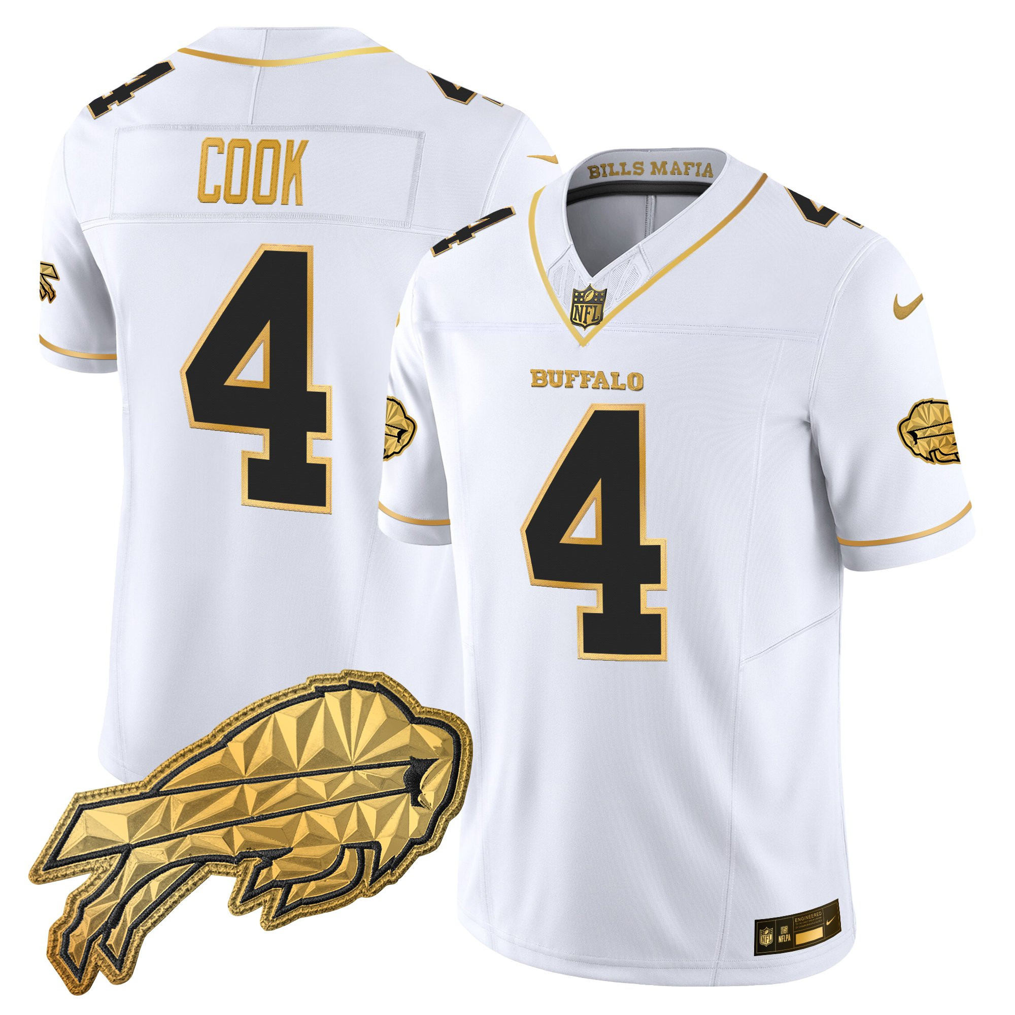 James Cook Men's Buffalo Bills 2025 Rivalries Gold Vapor Limited White Gold Jersey - All Stitched