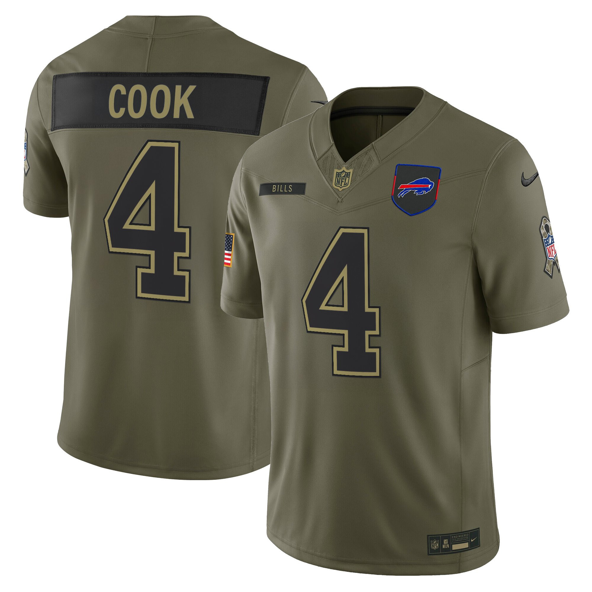 James Cook Men's Buffalo Bills 2025 Salute to Service Vapor Limited Olive Jersey - All Stitched