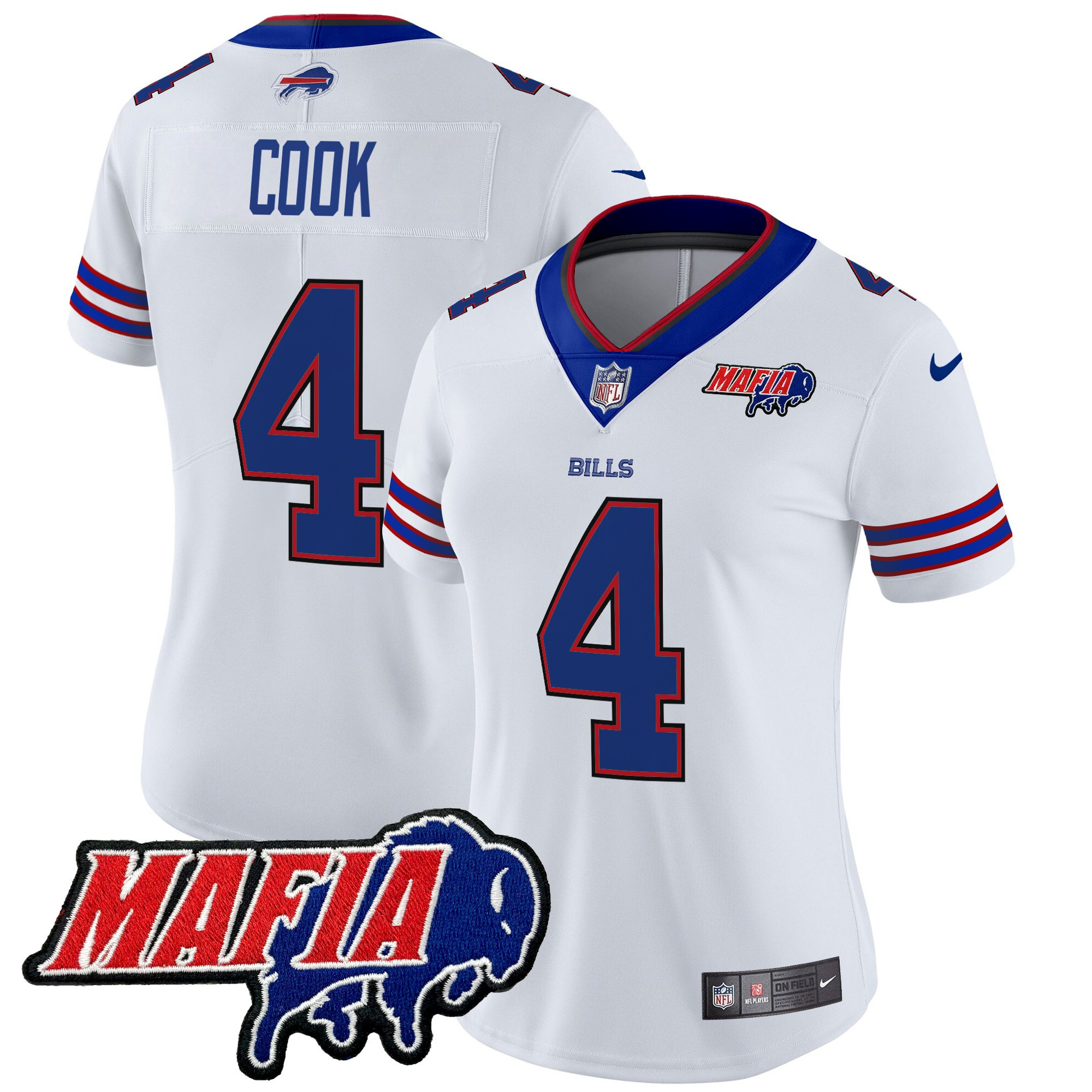 James Cook Women's Buffalo Bills 2024 Buffalo Bills Mafia Patch Vapor Limited White Jersey - All Stitched