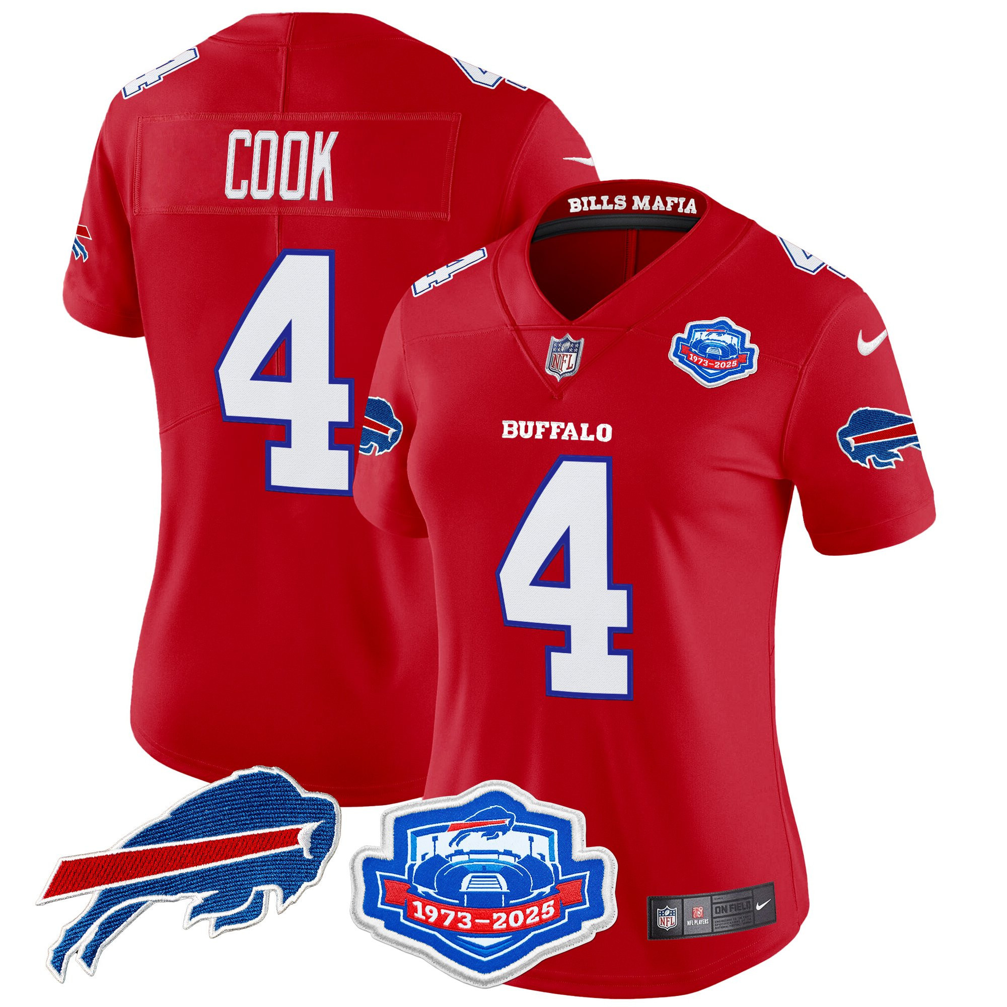 James Cook Women's Buffalo Bills 2025 Rivalries Vapor Limited Red Jersey - Farewell Season Patch - All Stitched