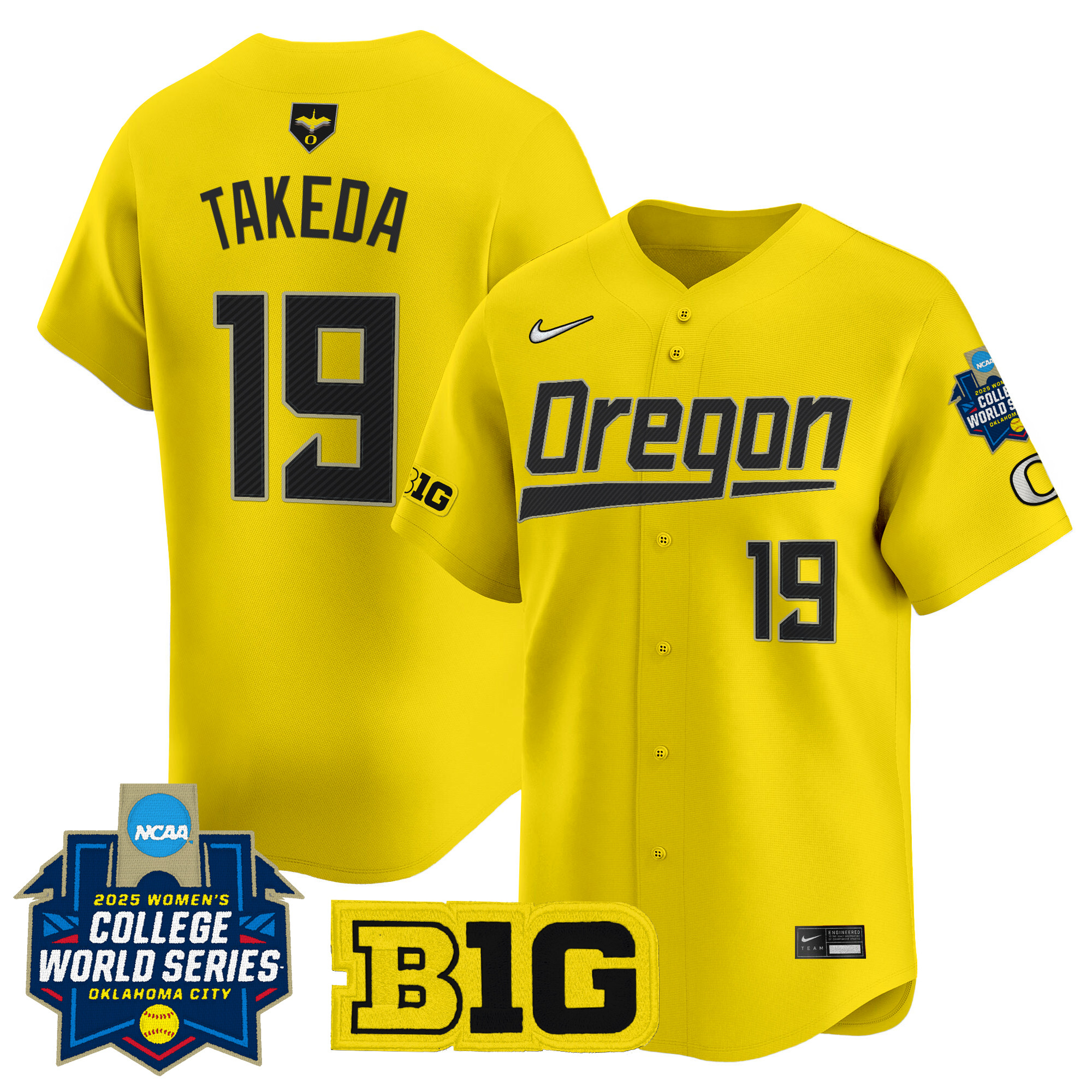 Janie Takeda Men's size - Oregon Ducks Softball 2025 World Series (WCWS) Vapor Premier Limited Yellow Jersey - All Stitched