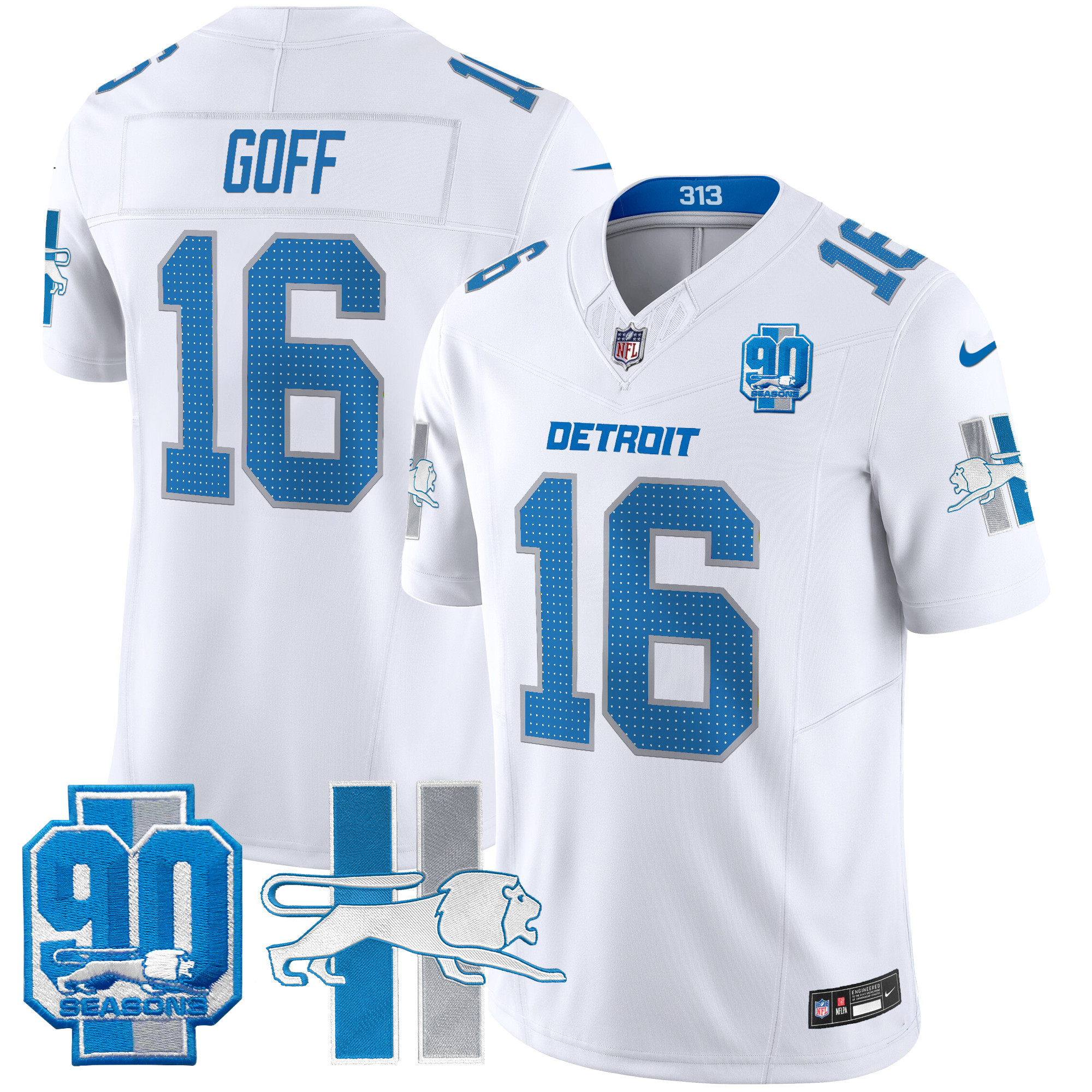 Jared Goff Men's Detroit Lions 1946 Throwback Vapor Limited White Jersey - All Stitched