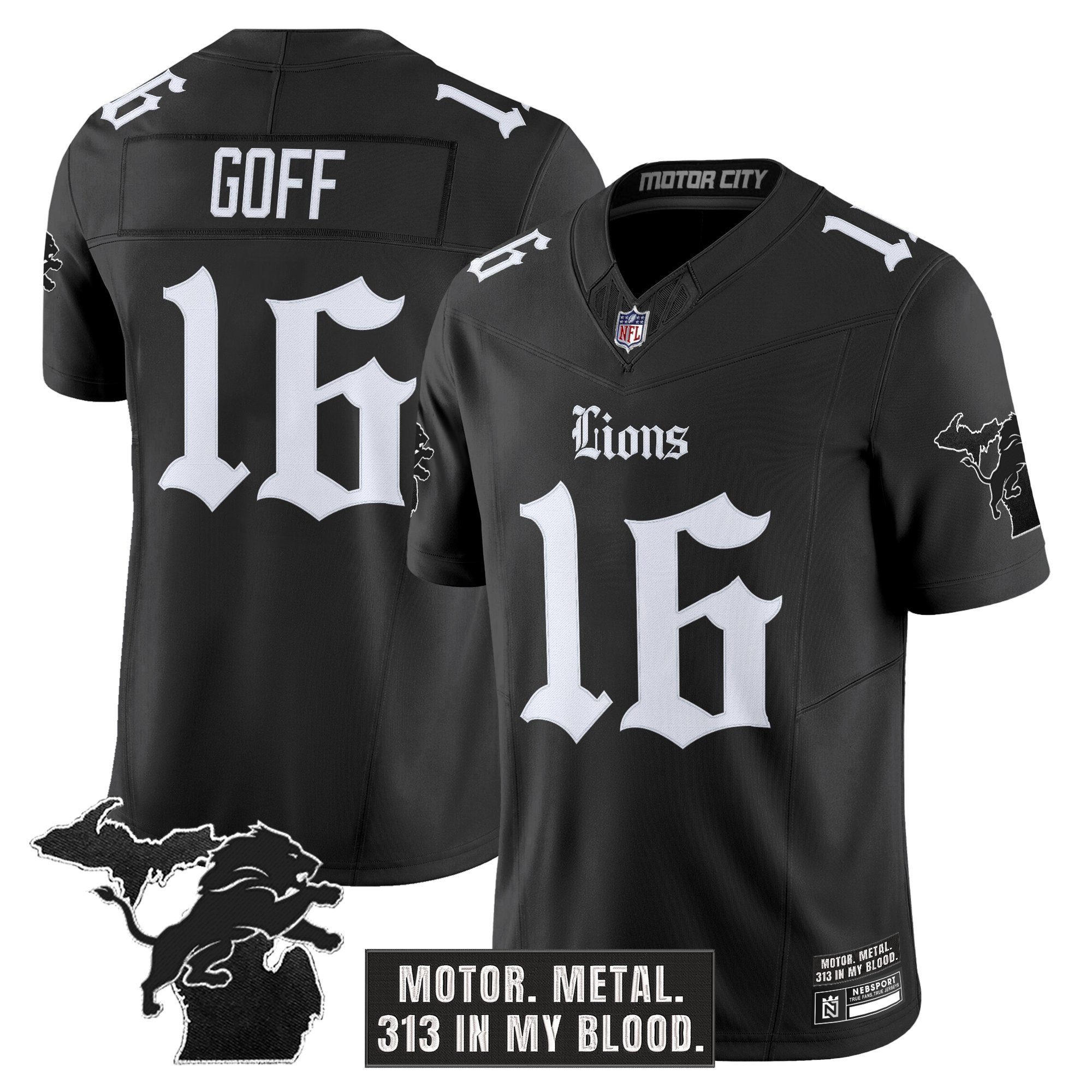 Jared Goff Men's Detroit Lions Gothic Motor Grit Edition Vapor Limited Black Jersey - All Stitched