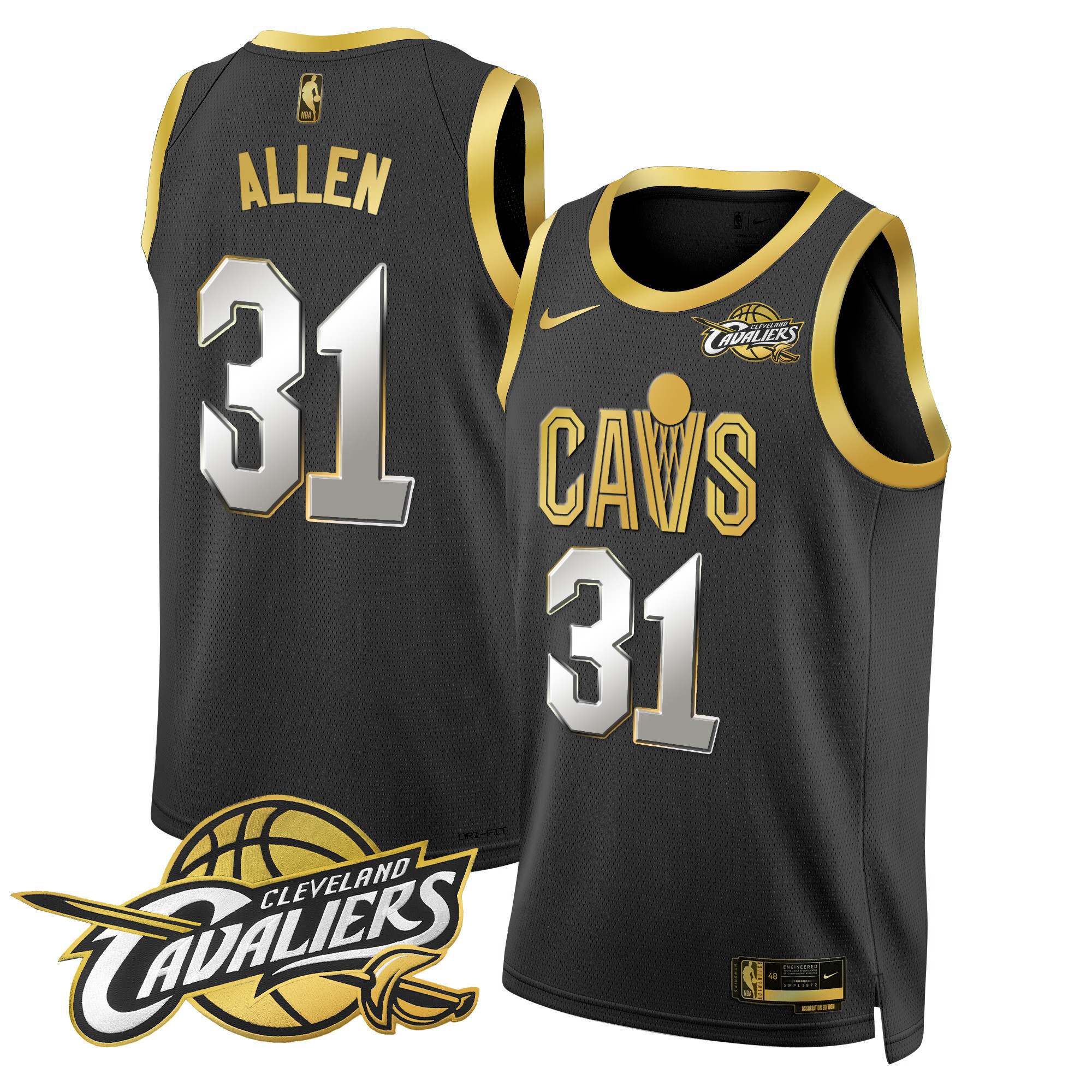 Jarrett Allen Men's Cleveland Cavaliers Swingman Black Gold Jersey V2 - All Stitched
