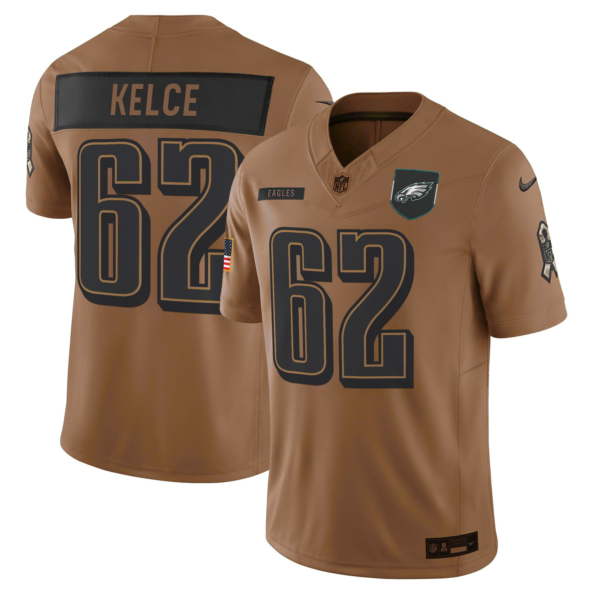 Jason Kelce Men's Philadelphia Eagles 2025 Salute to Service Limited Brown Jersey - All Stitched