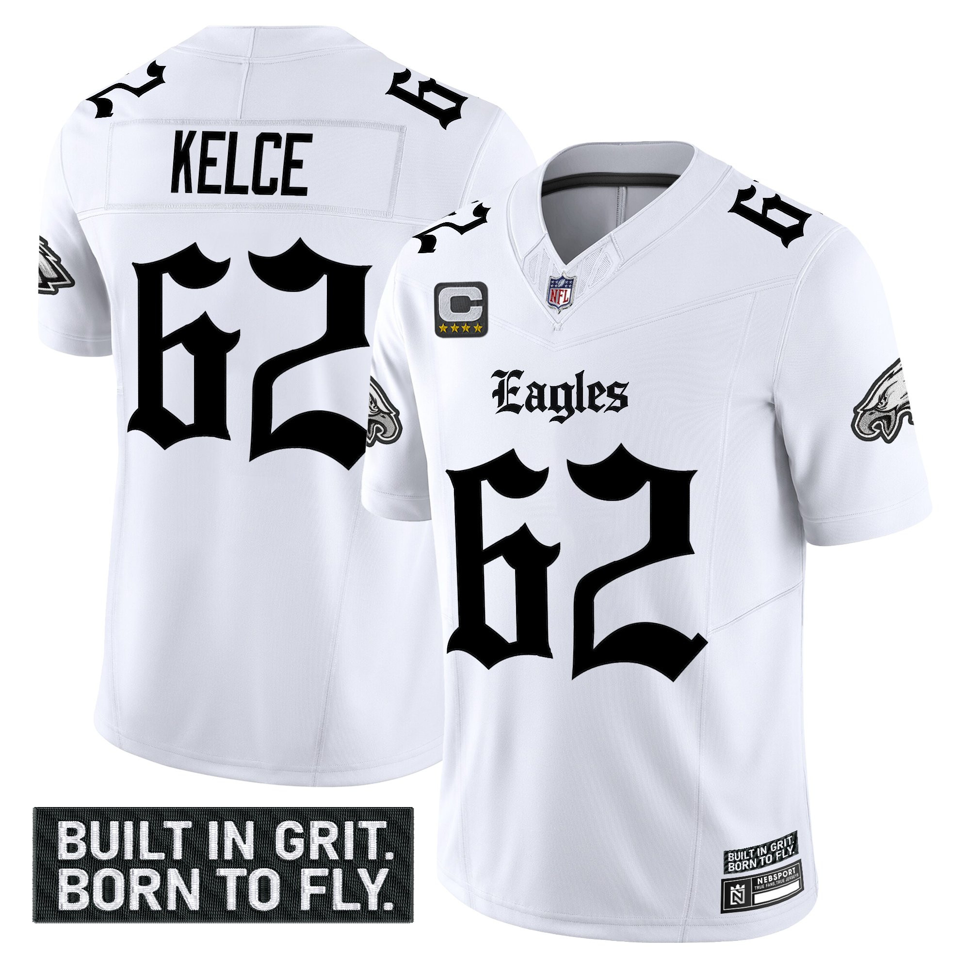 Jason Kelce Men's Philadelphia Eagles Gothic Philly Edition Vapor Limited White Jersey V2 - All Stitched